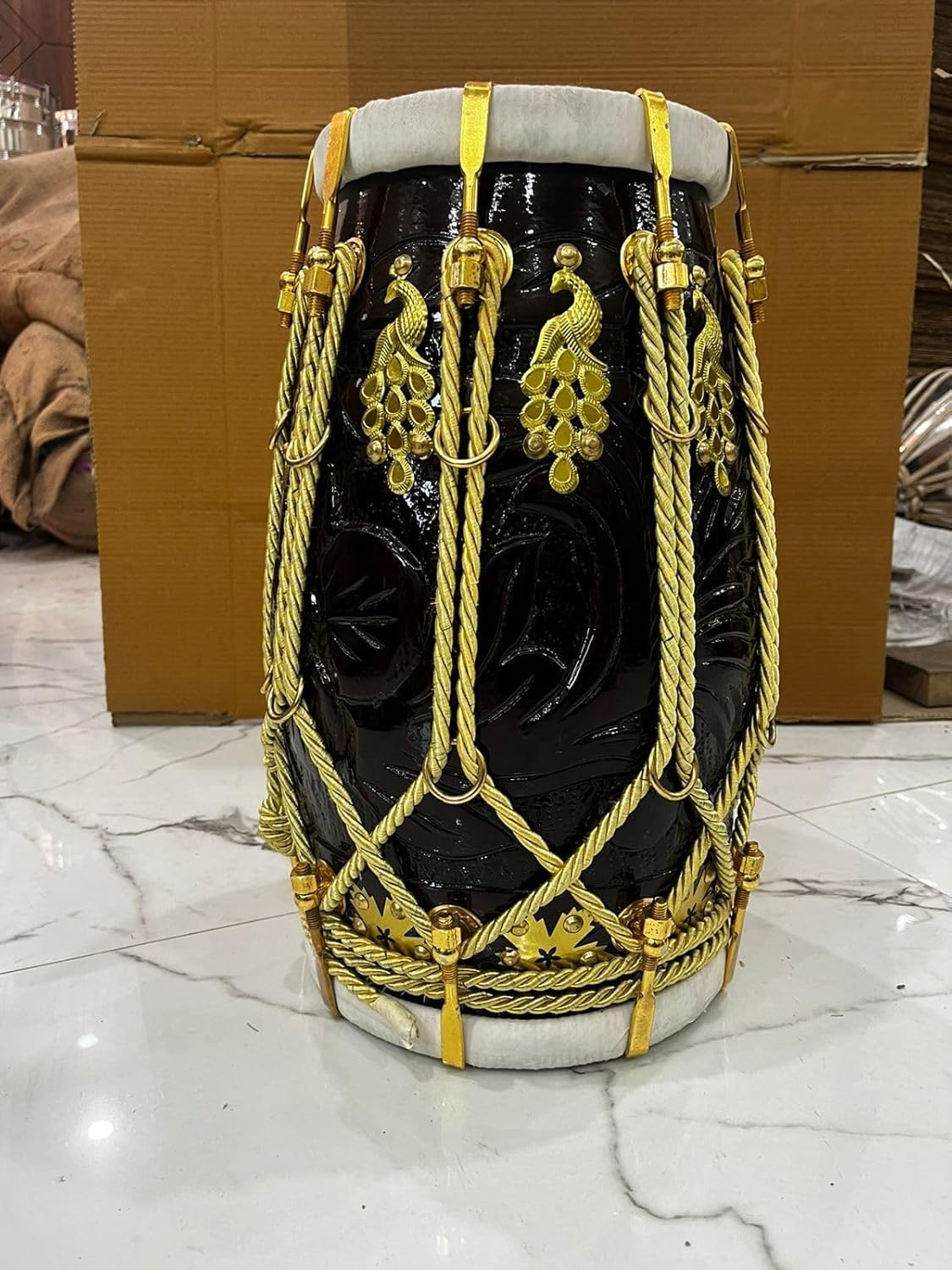 Dholak Hand Made Sheesham Wood (Hand Work Wooden Engraving Design) With Bag. Spl. Handmade Pudi only for Dholak Lover