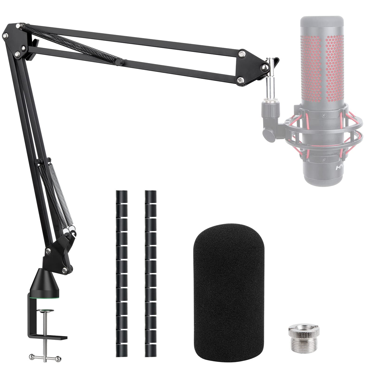 Boom Arm Mic Stand For Hyperx Quadcast,Adjustable Suspension Microphone Stand For Quadcast, Quadcast S - Upgrade C Clamp, 2 Cabl
