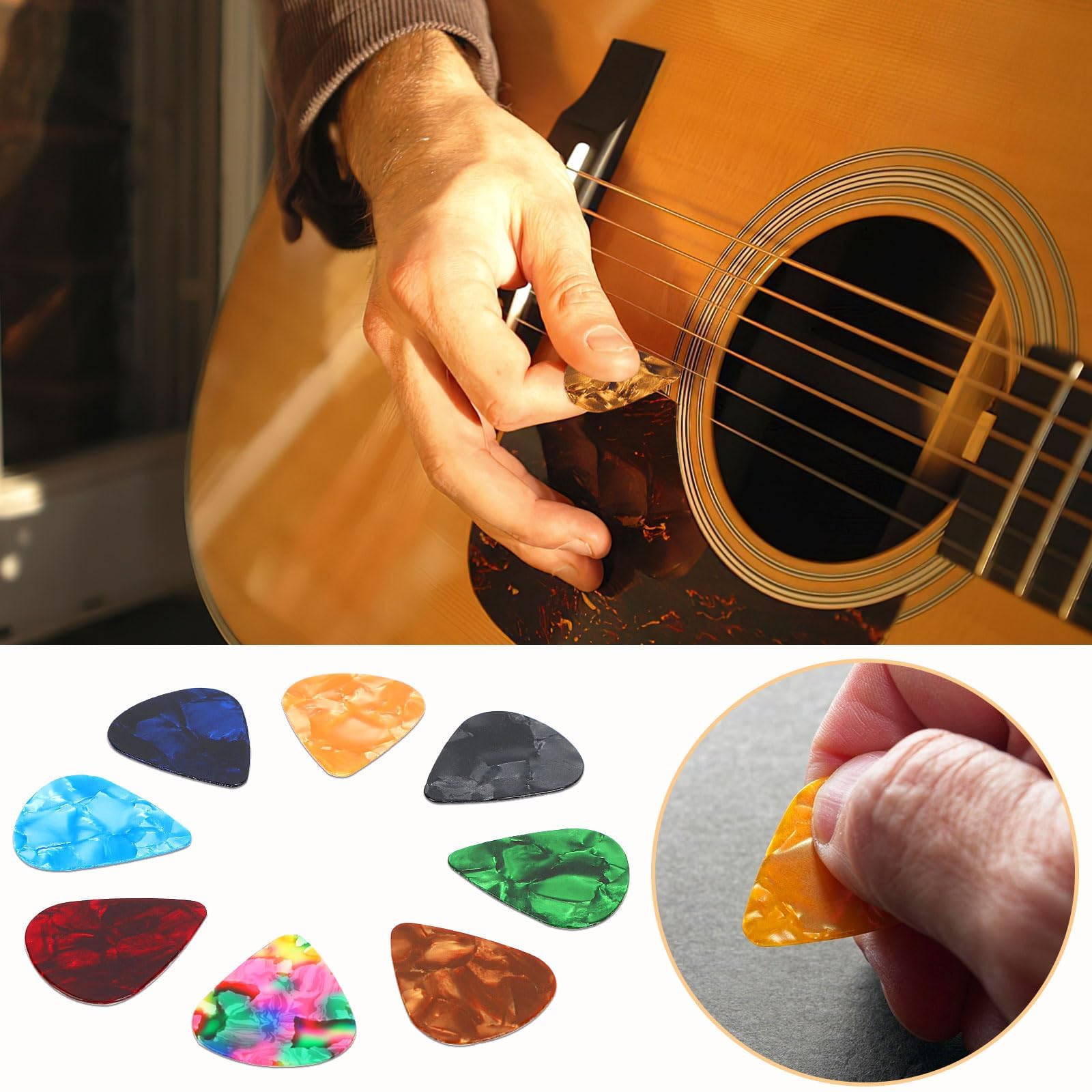 DECYOOL 100pcs Guitar Picks in Gradient Color,3 Different Thickness Celluloid Guitar Picks,Metal Guitar Picks for UKulele,Electr