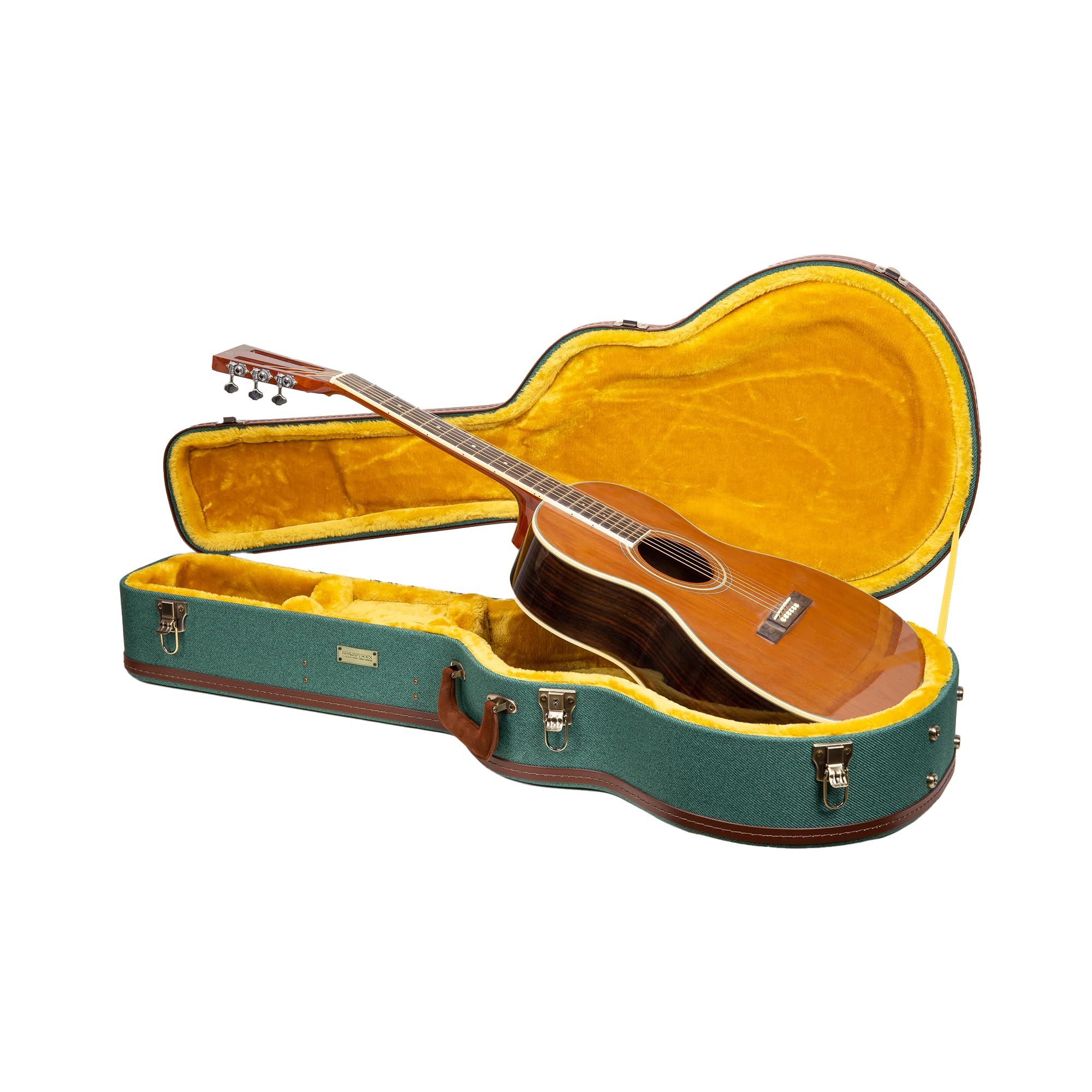 Crossrock Master Series 000 12-Fret Acoustic Guitar Case | Malachite Blue Tweed Exterior, Re-Engineered Wooden Shell, Leather Ha