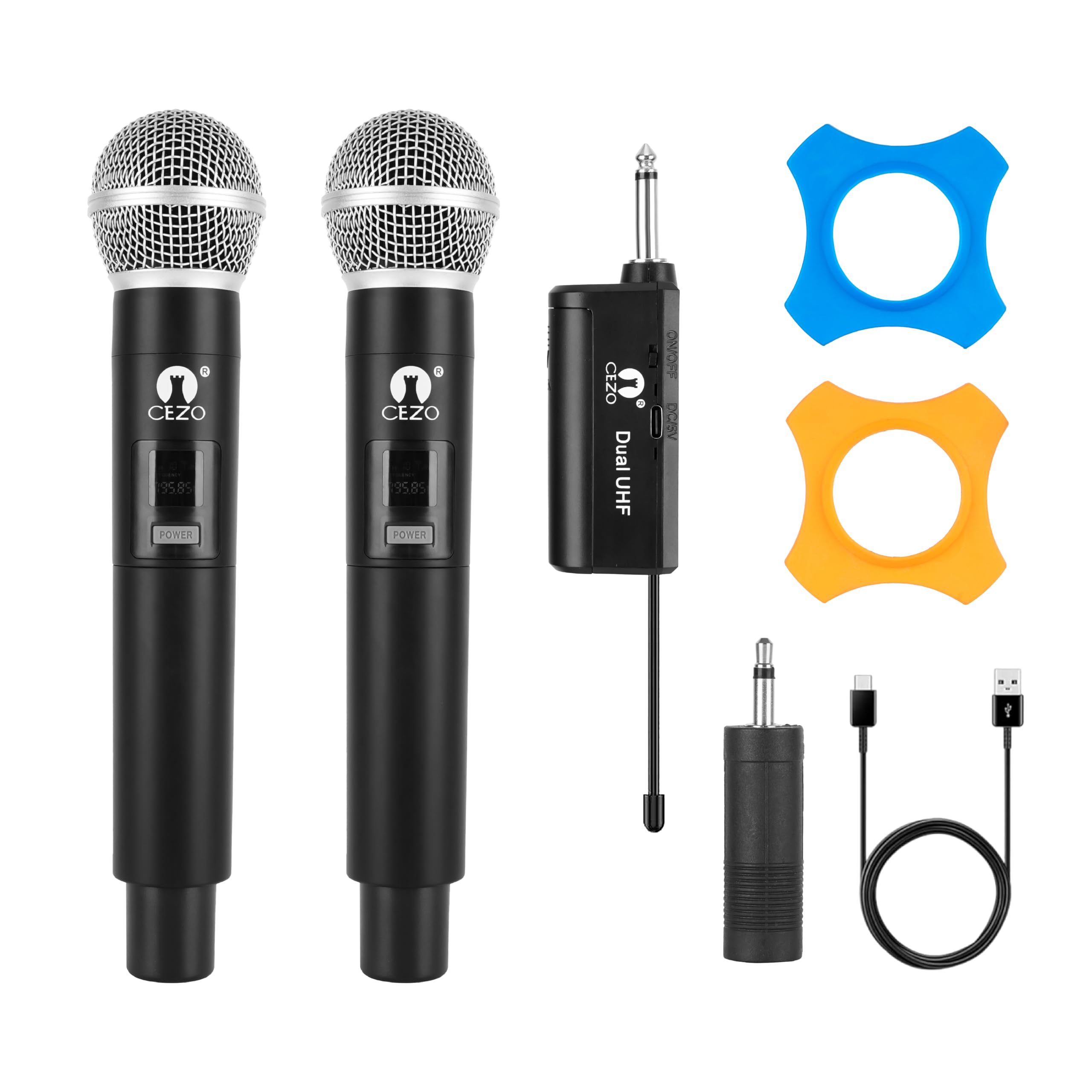Cezo Wireless Microphone Dual Uhf Dynamic Handheld Wireless Microphone System For Iphone, Computer, Karaoke, Conference, Dj, Voc