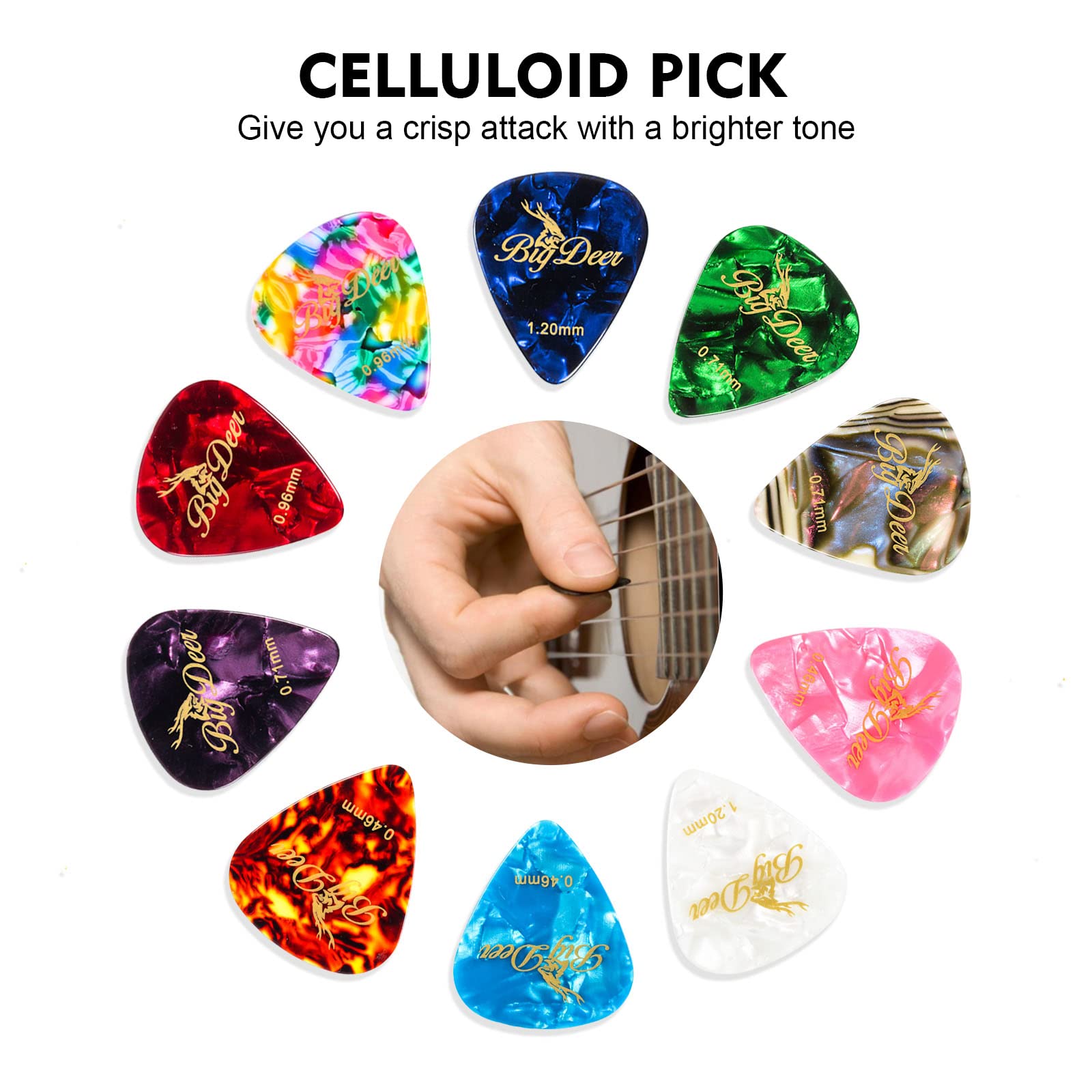 BigDeer 50 pack Celluloid Guitar Picks ,includes Thin,Medium, Heavy & Extra Heavy Picks Plectrums for Acoustic Guitar,Ukulele,Ba