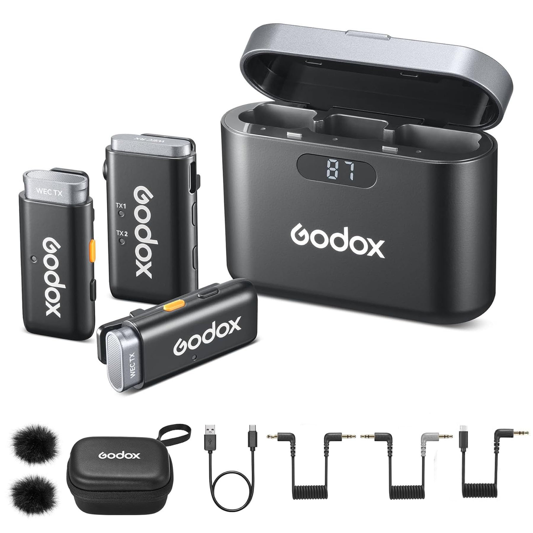 GODOX Wireless Lavalier Microphone, Lapel Microphone for iPhone Dual Channel 2.4G Wireless Mic, 8H Battery Life, 200m(656ft) Ran