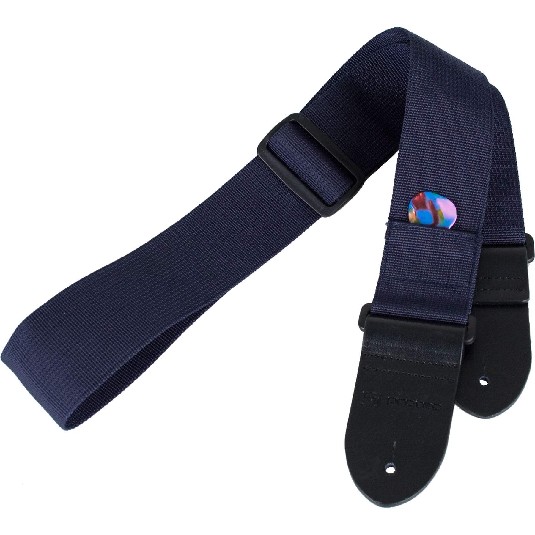 Pro-Tec Protec Guitar Strap With Pick Pocket & Leather Ends Abdominal Support (Polystbx), Blue