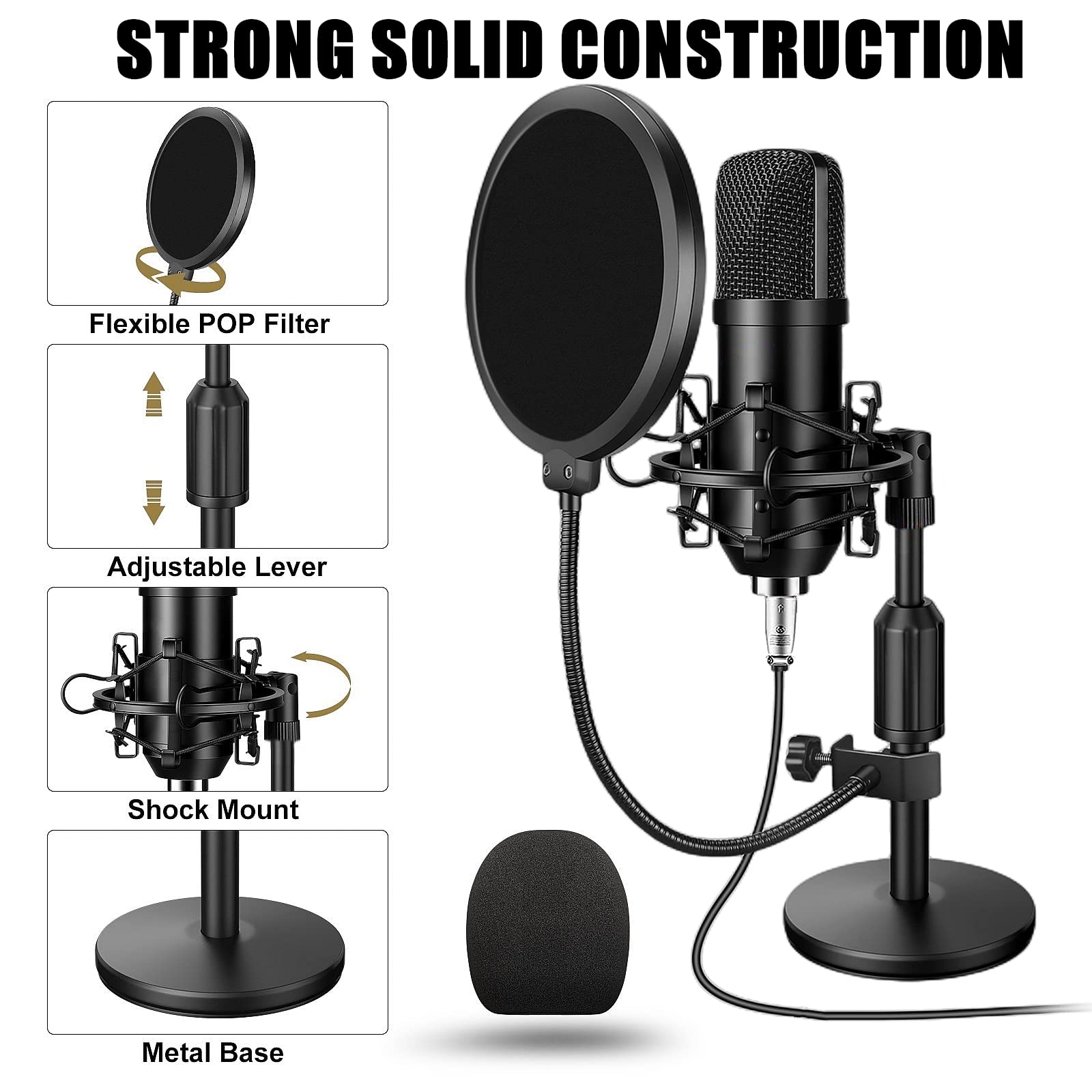 Podcast Equipment Bundle, 48V Condenser Microphone Bundle with M300 Voice Changer, Podcast Microphone Recording Studio Package f