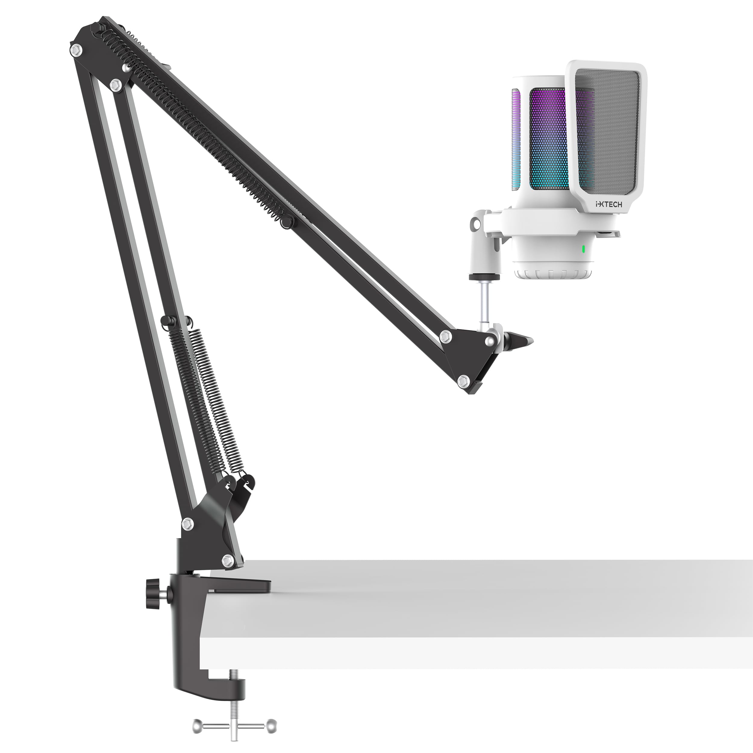 IXTECH Gaming Microphone for PC with Boom Arm, Podcast Condenser Mic with Pop Filter, Quick Mute Button, Gain Knob, Mic Arm and