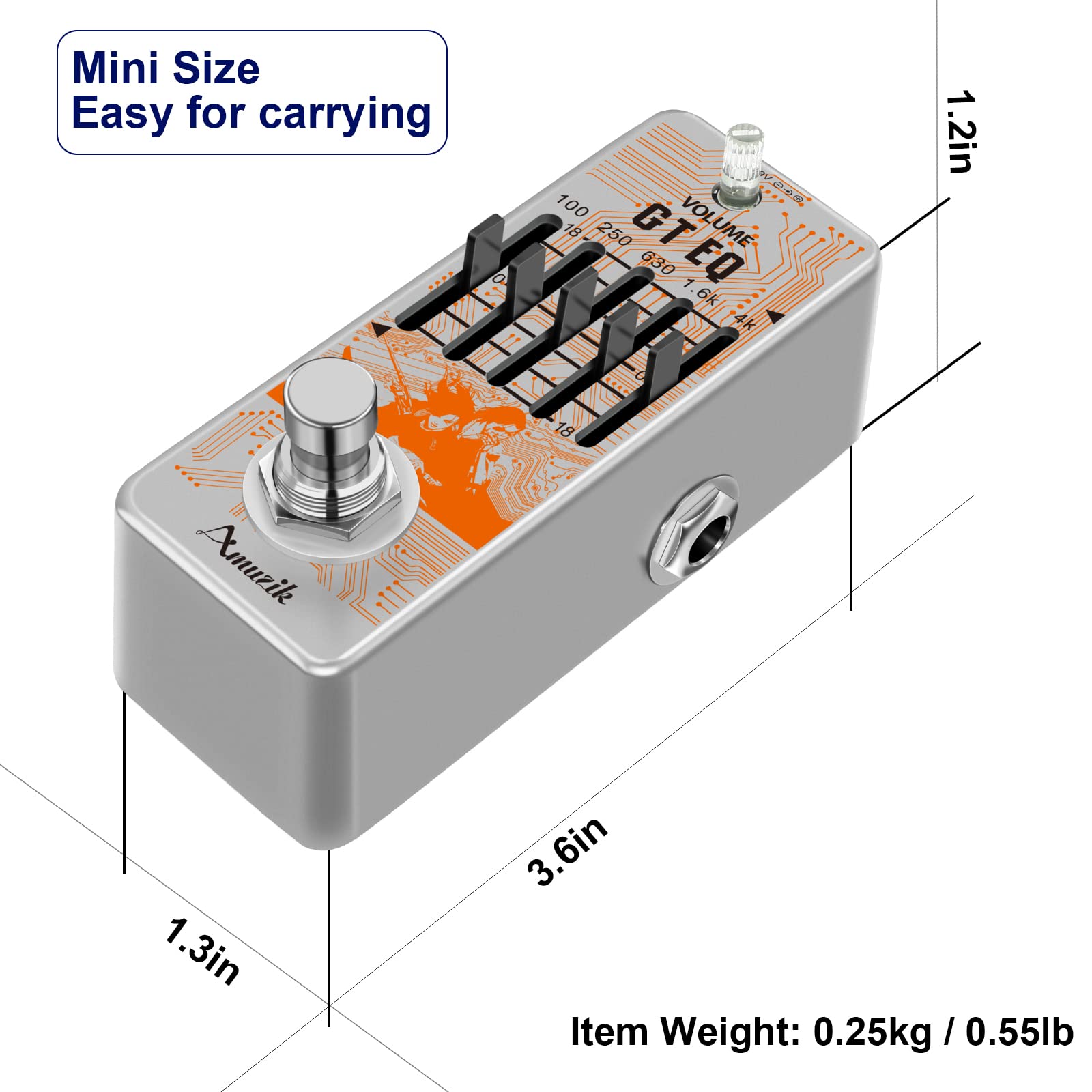 Amuzik EQ Pedal 5 Band Equalizer Effects Pedal Analog Graphic Equalization Guitar Effects Pedals 18dB Range