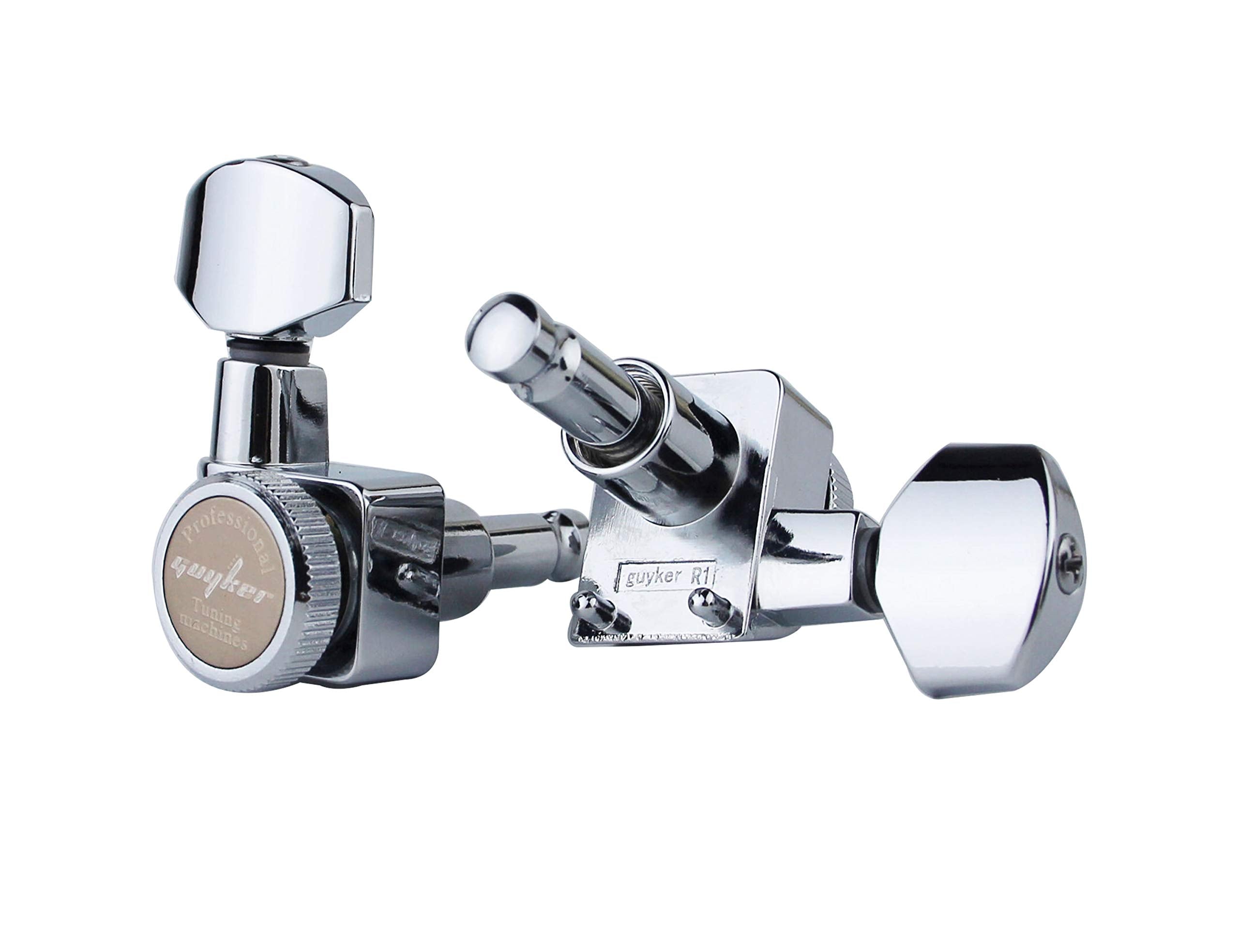 Guyker 6 In-line Guitar Locking Tuners - 1:18 Locking Tuning Key Pegs Tuners - Chrome