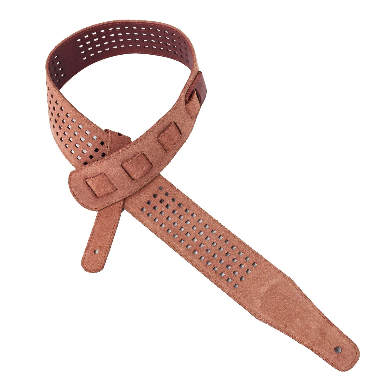 Walker & Williams ST-07 Burgundy Brown Waffle Cut 100% Leather Guitar Strap