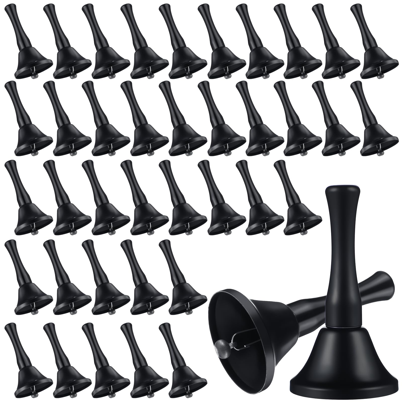 Yeshone 50 Pcs Small Steel Hand Bells Bulk Dinner Service Bells with Plastic Handles Call Handbells for Church Classroom Sick El