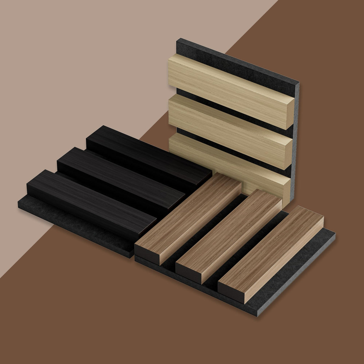 3 Pack Sample Wood Slat Wall Panel With Felt Backing, 5'' X 4.7'' Fluted Sound Absorbing Wood Panel For Stylish Decor And Noise