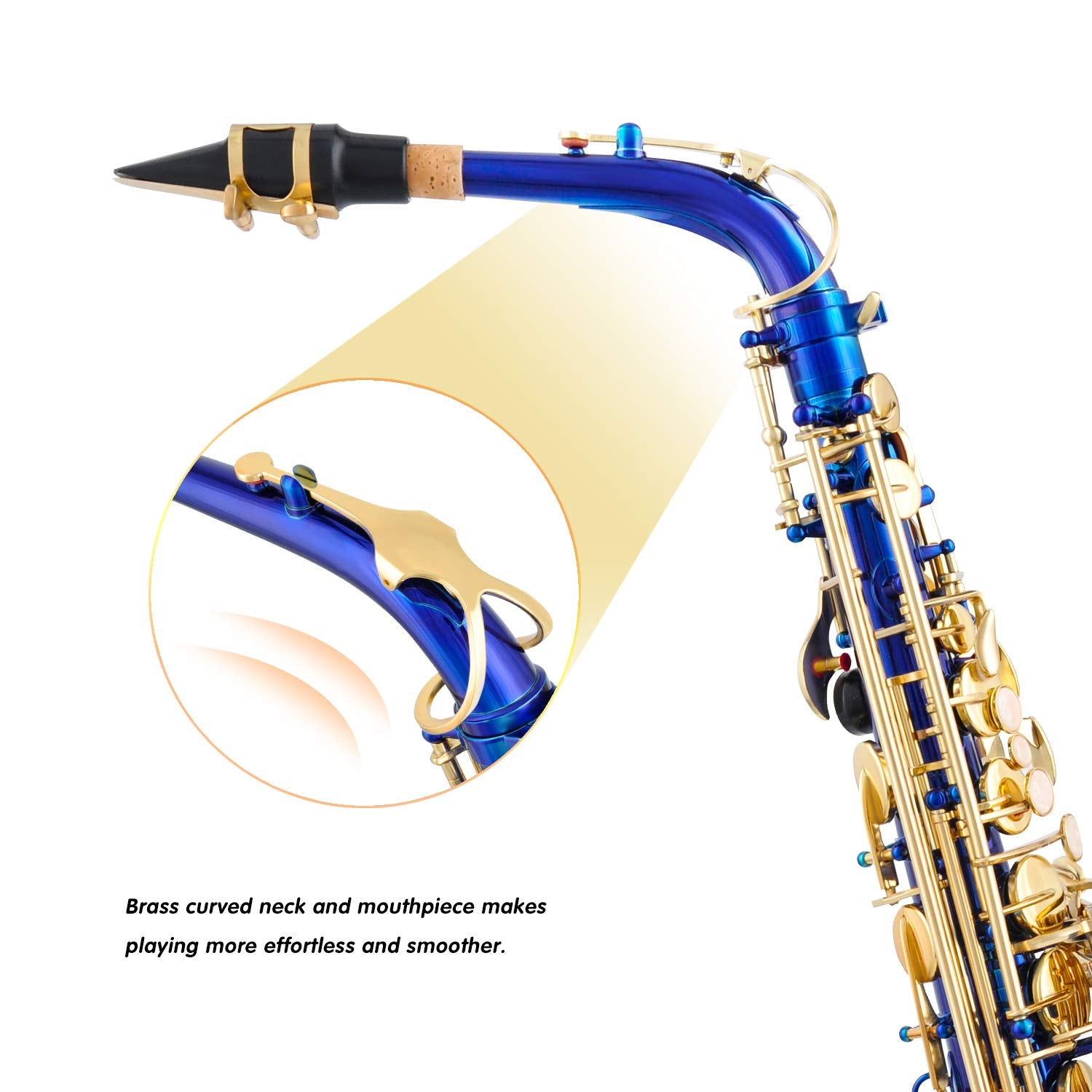 EASTROCK Dark Blue/Golden Alto Saxophone E Flat Sax Full Kit for Students Beginner with Carrying Case,Mouthpiece,Mouthpiece Cush