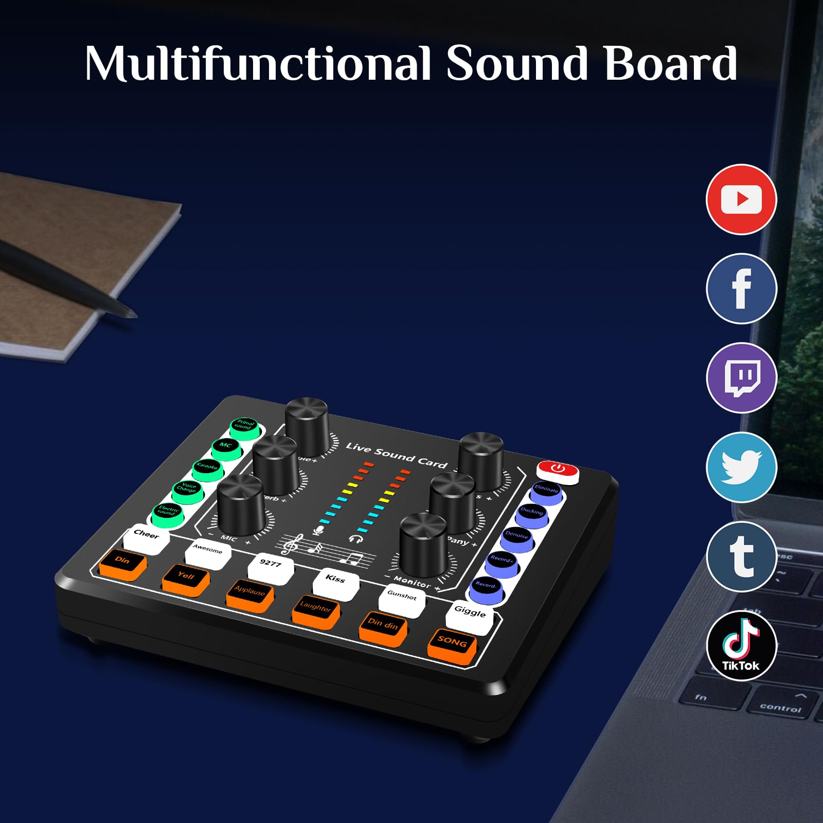 Koitmy Audio Mixer Potable Dj Sound Board Plug Play Voice Changer for PC Phone Gaming Karaoke Studio Recording Podcast Live Stre