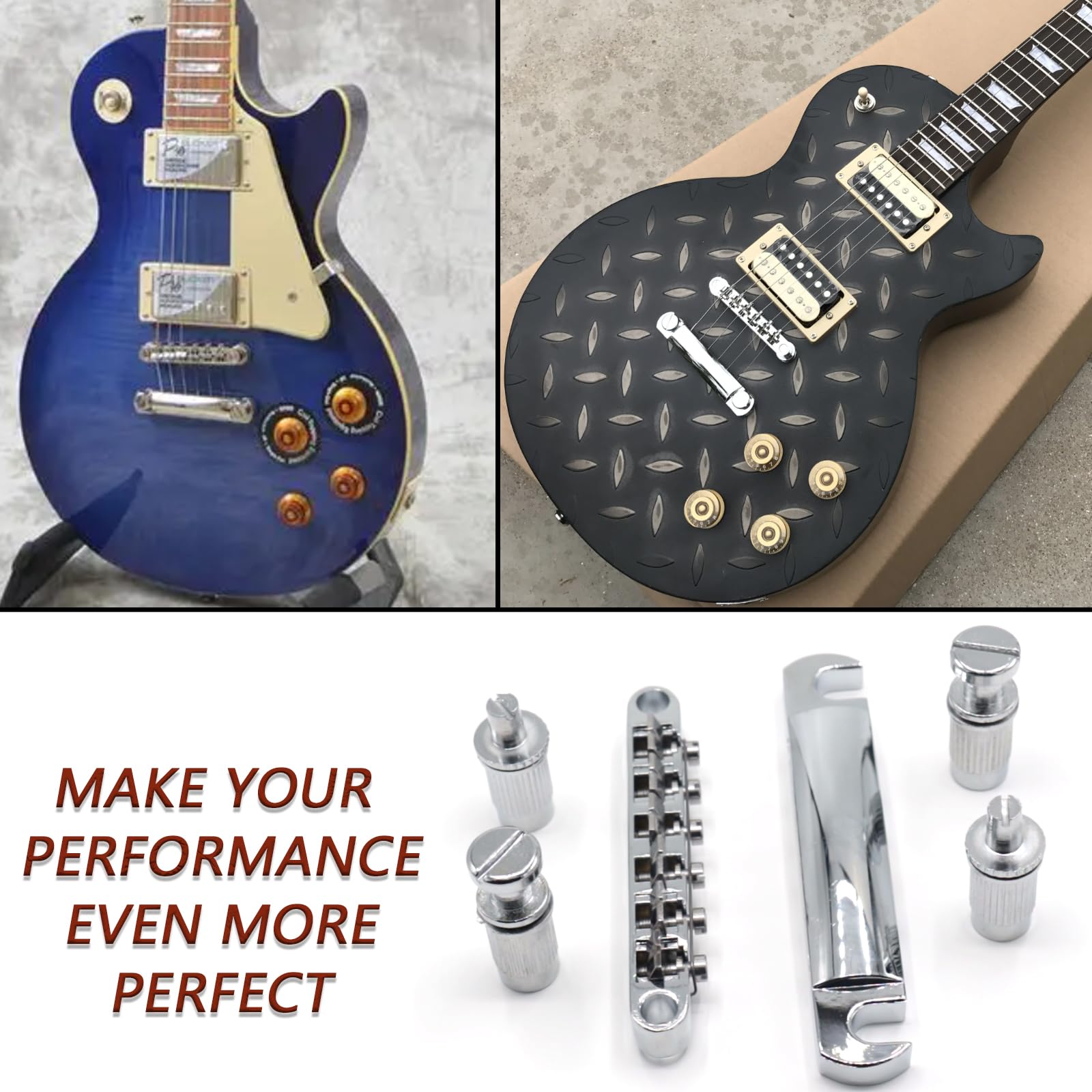 Cheerock 1 Set Silver Metal Tune-O-Matic Electric Guitar Bridge and Tailpiece for Enhanced String Stability, Replacement Electri