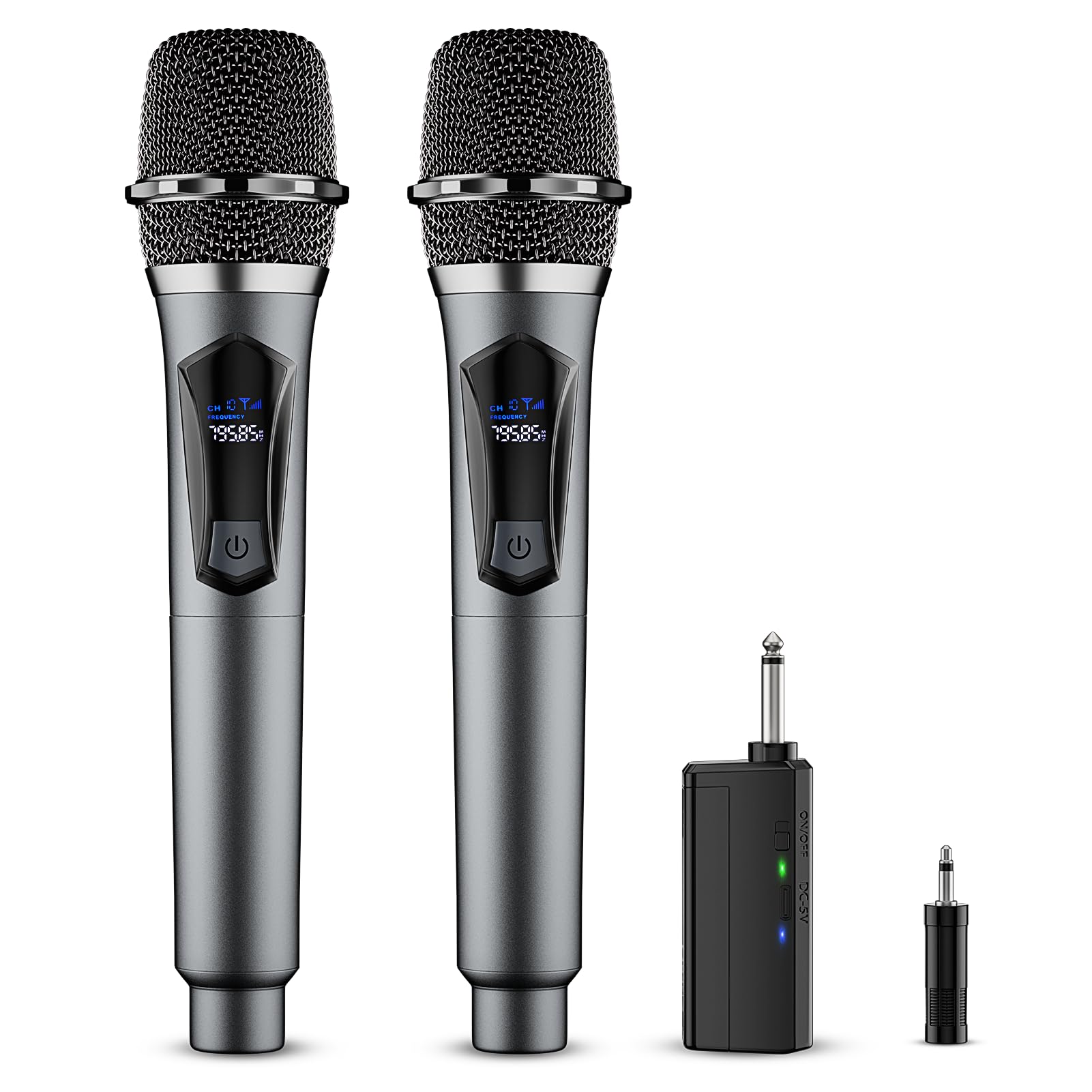 Wireless Microphone,Professional Dual Handheld Cordless Dynamic Mic System with Rechargeable Receiver,Karaoke Microphone Set for