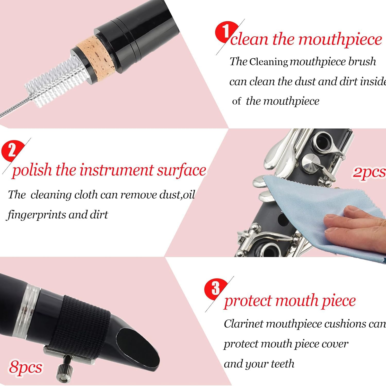 60 Pcs Clarinet Cleaning Kit, Saxophone Cleaning Kit,Clarinet Accessories,Mouthpiece Brush,Dust Brush,Cleaning Cloth,Clarinet Re