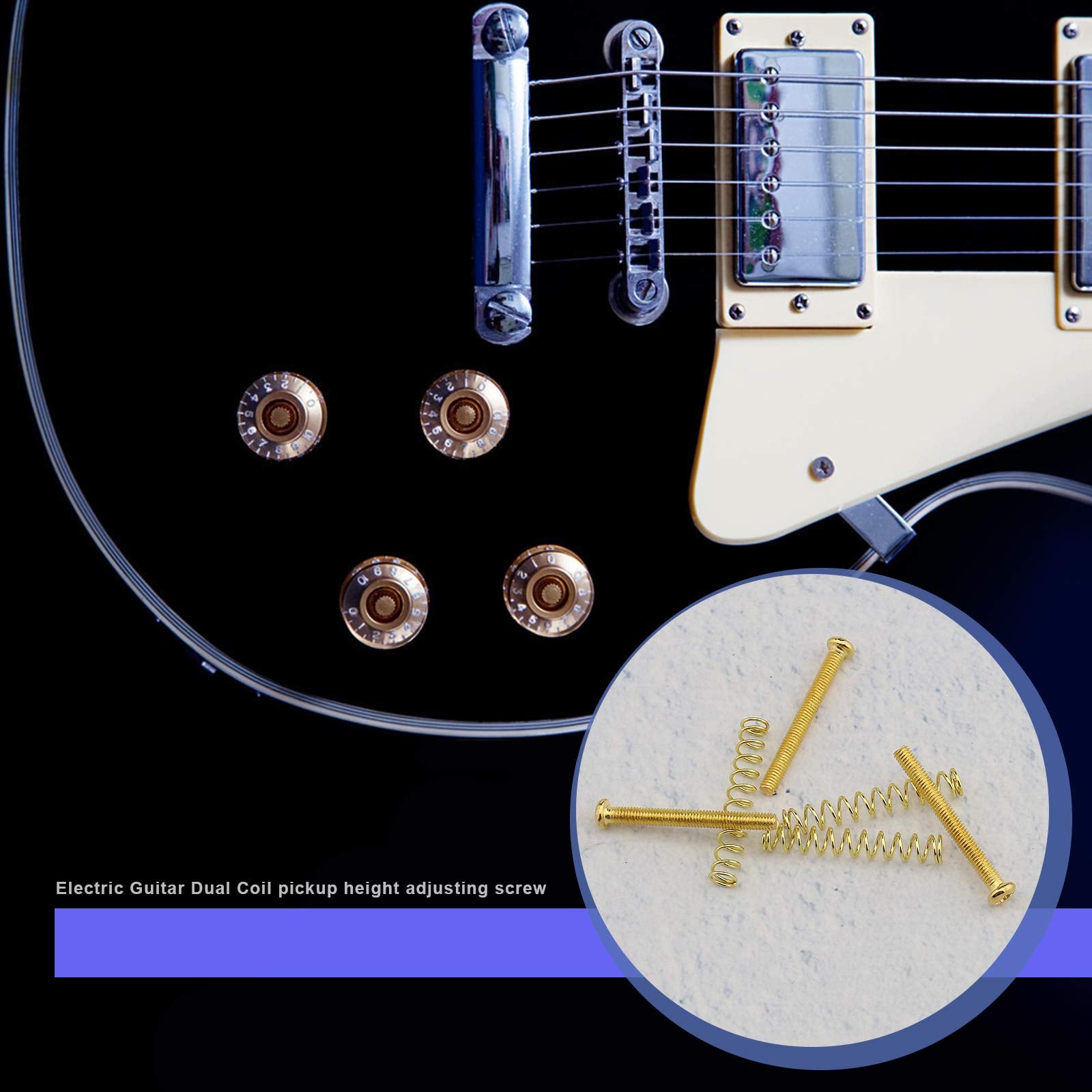 Micro Traders 8pcs Humbucker Pickup Mounting Gold Metal Screws and Springs Adjustable