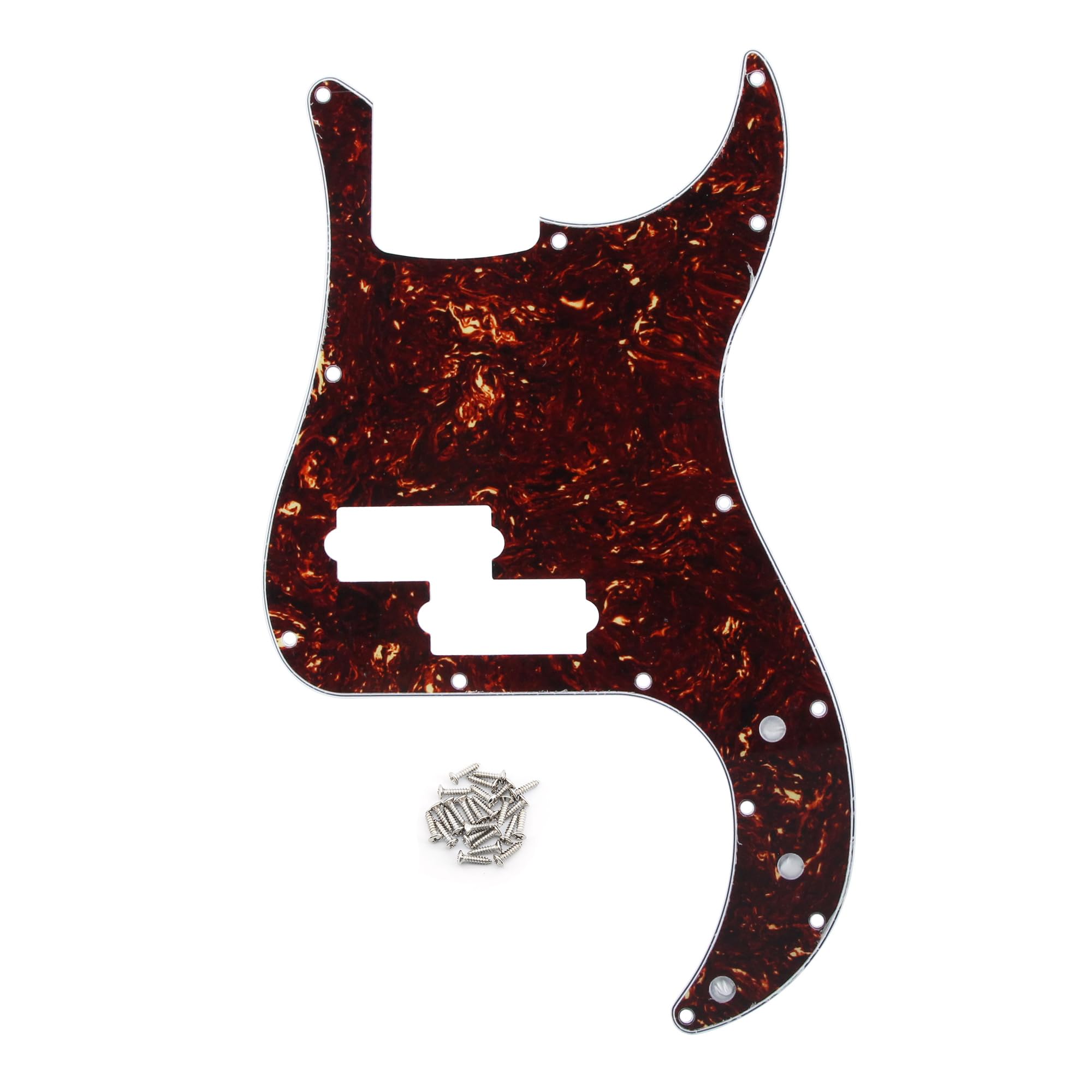 FLEOR 13 Hole P Bass Pickguard Guitar Scratch Plate Pick Guard for 4 String USA/Mexican Standard P Bass Style, 4Ply Brown Tortoi
