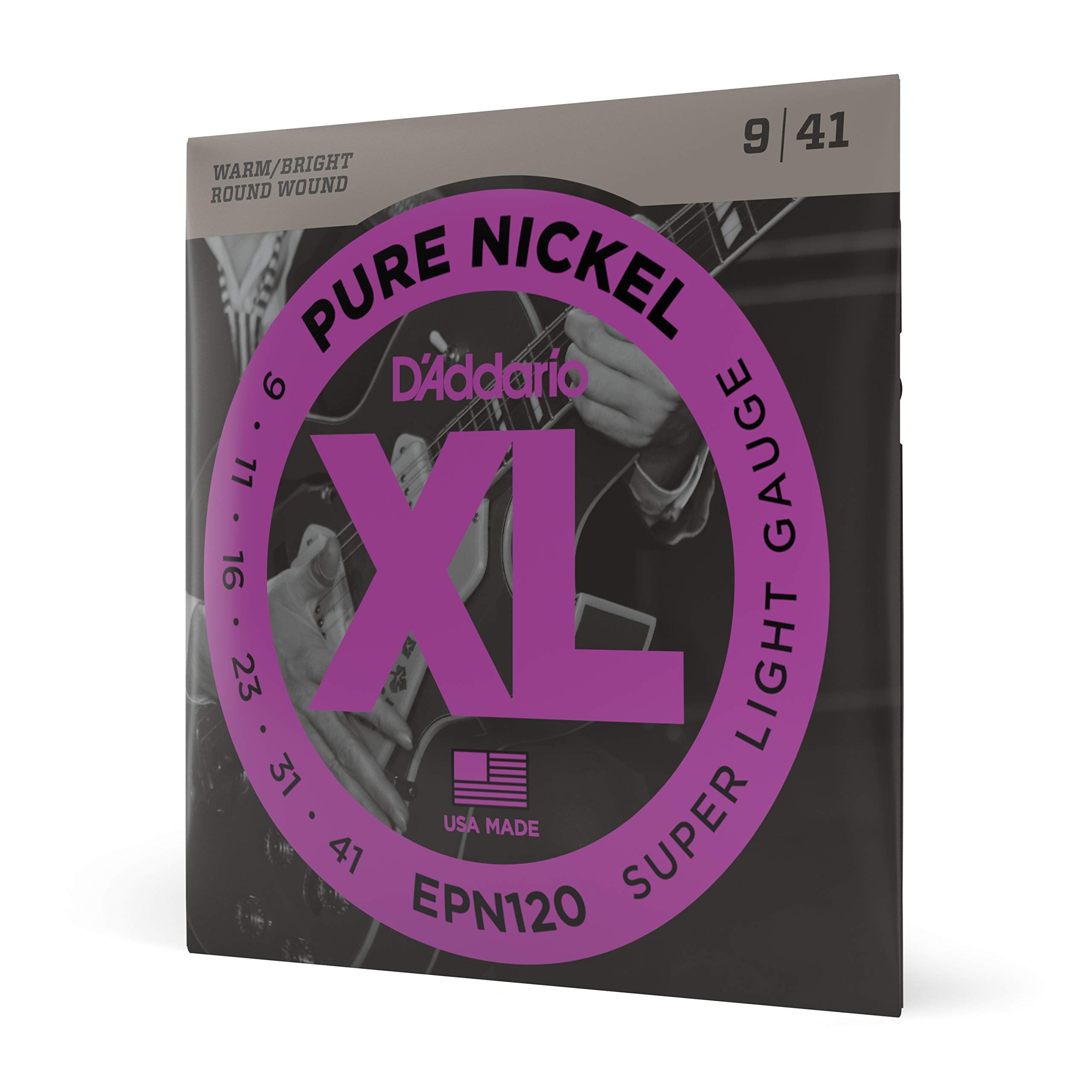 D'Addario Guitar Strings - Xl Pure Nickel Electric Guitar Strings - Round Wound - Warm, Bright, Vintage Sound - Epn120 - Super L