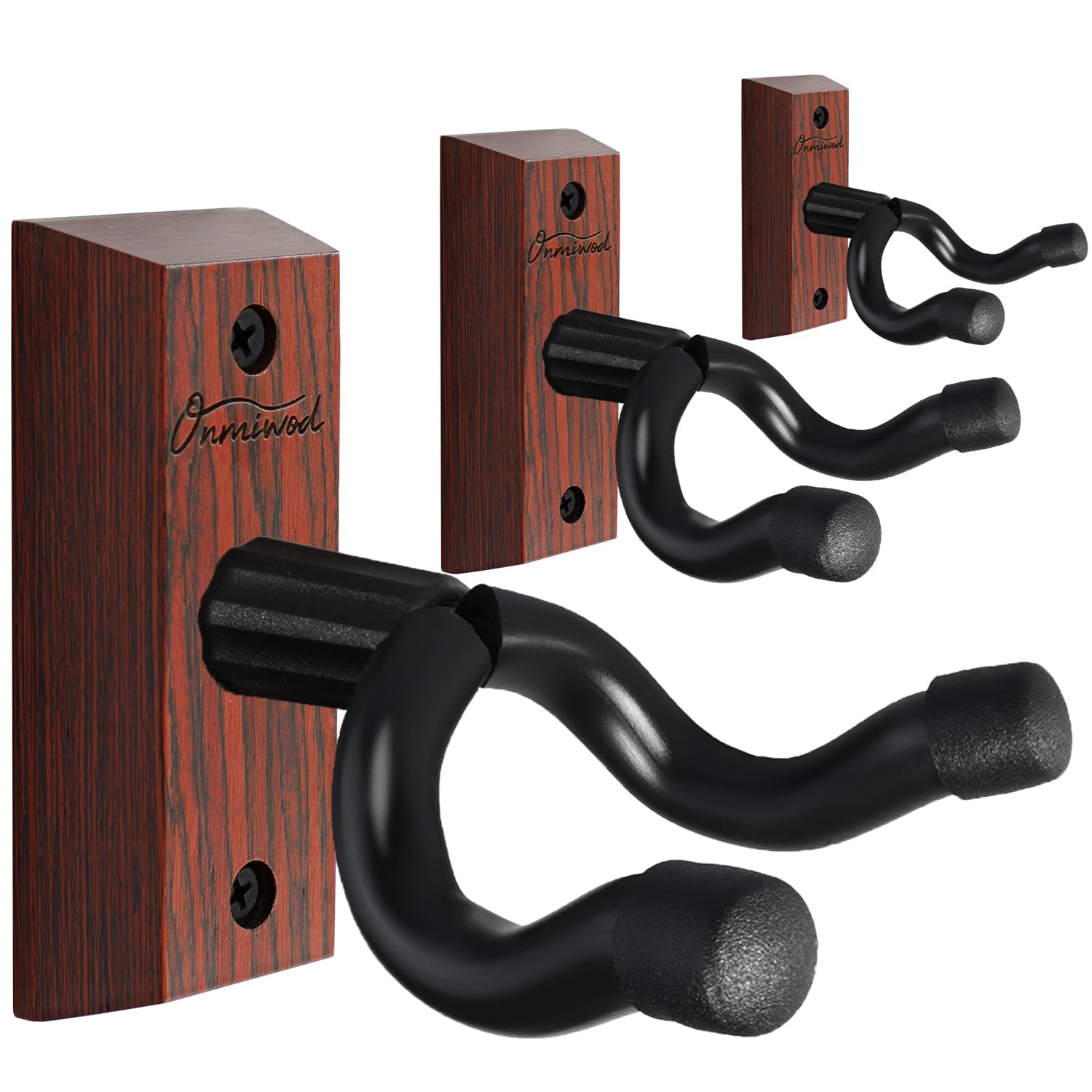 Onmiwod Guitar Wall Mount 3 Pack, Carbonized Red Wood Guitar Hanger, U-Shaped Guitar Wall Hanger Mount, Guitar Holder Wall Hook