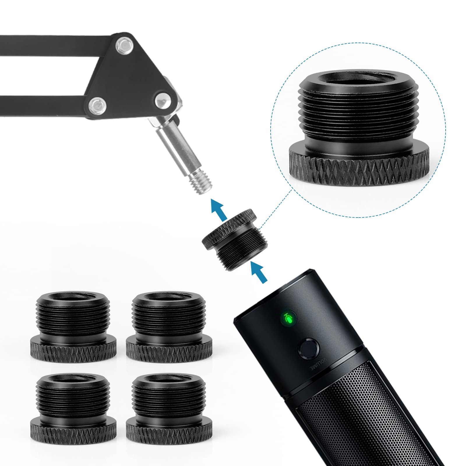 Mic Stand Adapter 3/8 Female to 5/8 Male Microphone Stand Adapter and 5/8 Female to 3/8 Male Mic Thread Adapter for Blue Yeti Sn