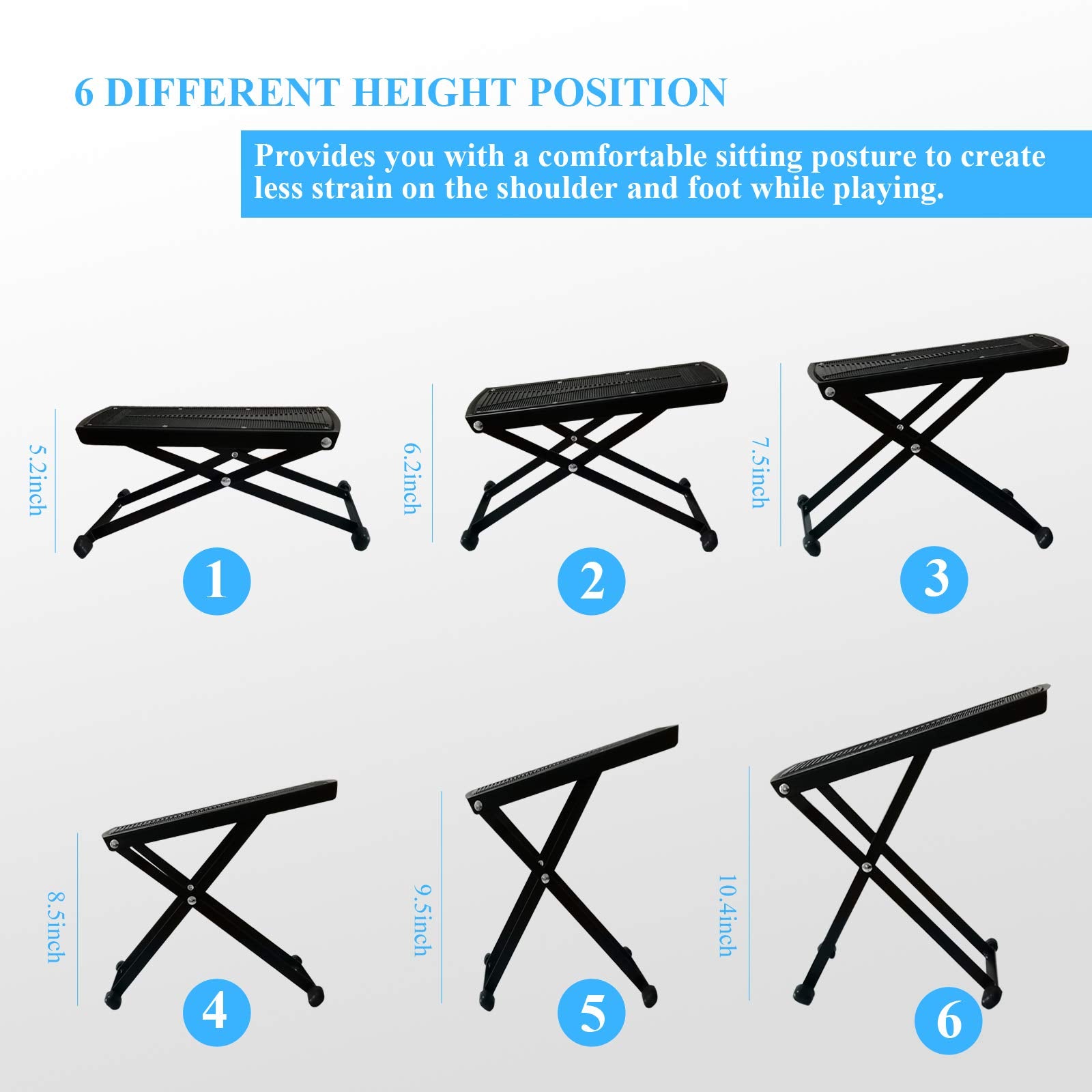 Guitar Foot Rest Stool Height Adjustable Footstool Excellent Stability with Rubber End Caps and Non-Slip Rubber Pad for Classica