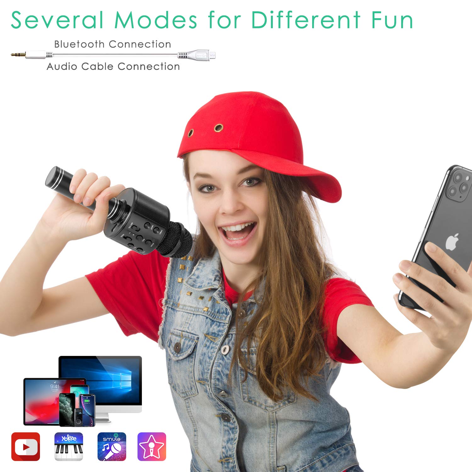 KIDWILL Wireless Bluetooth Karaoke Microphone for Kids and Adults, 5-in-1 Portable Handheld Karaoke Mic Speaker Player Recorder
