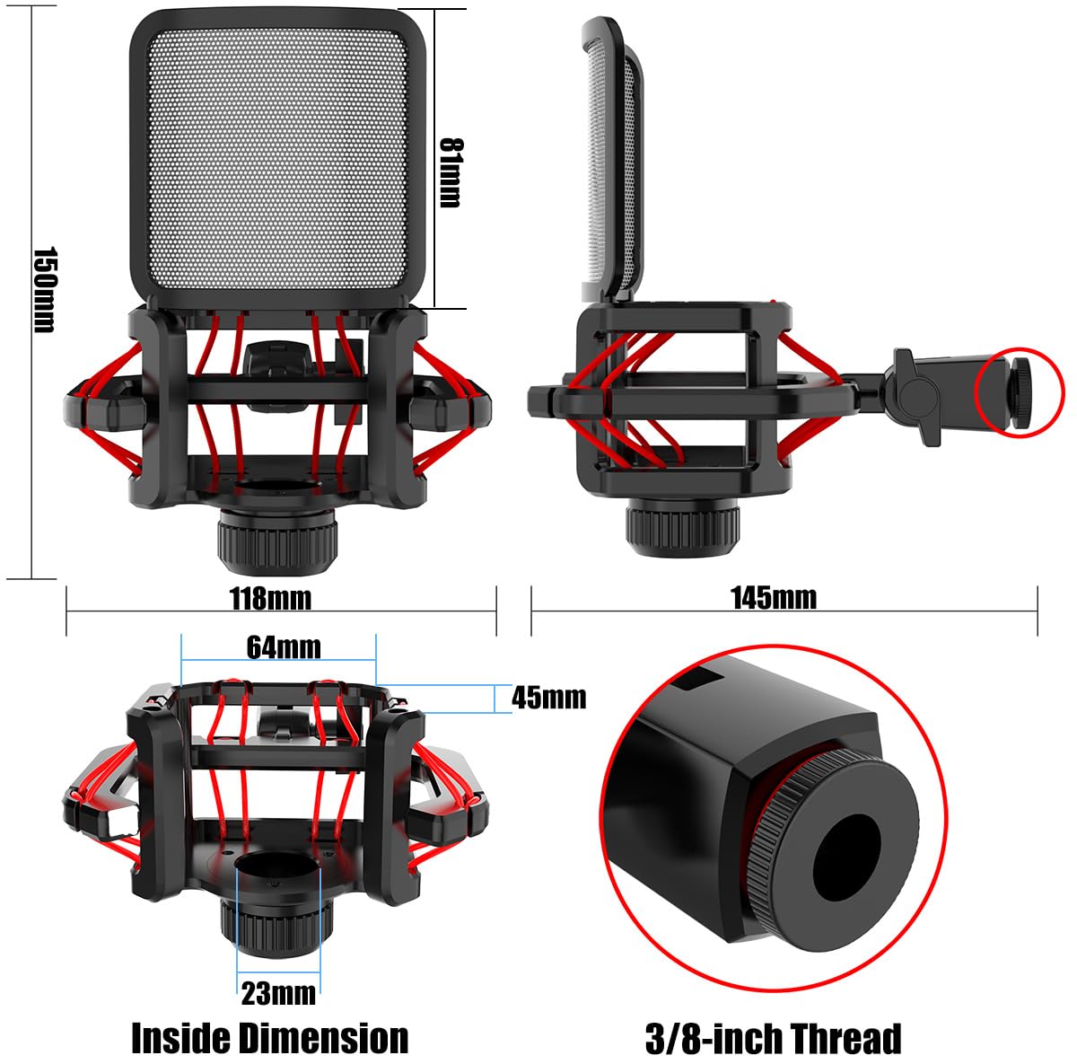 Microphone shock mount with Filter Screen for Lewitt RAY LCT-240 Pro LCT 440 Pure LCT 441 FLEX Compatible with protruding stems