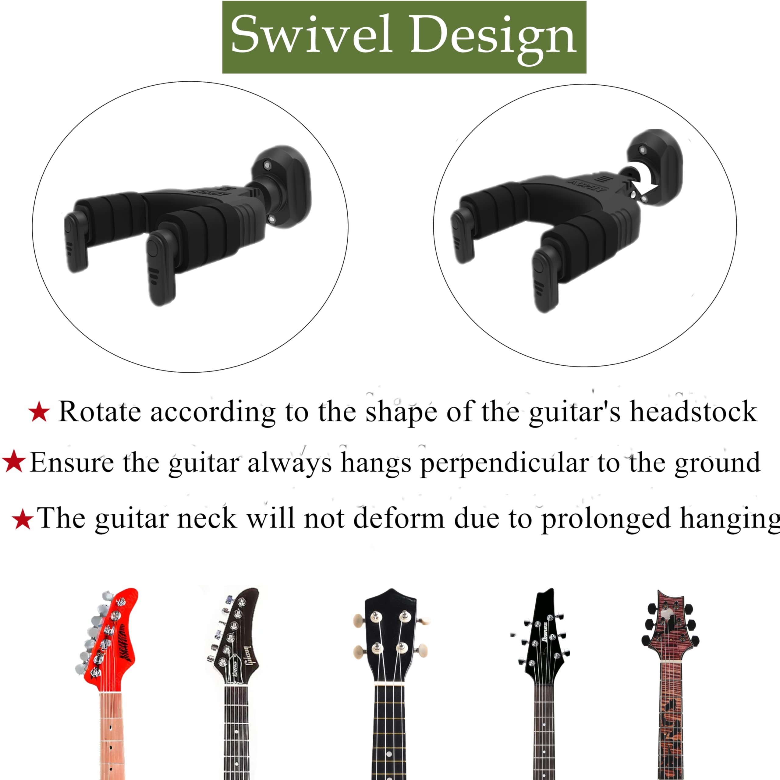 AUPHY Guitar Wall Mount with Automatic Lock & Swivel Design for Electric Guitar Acoustic Guitar&Bass,etc