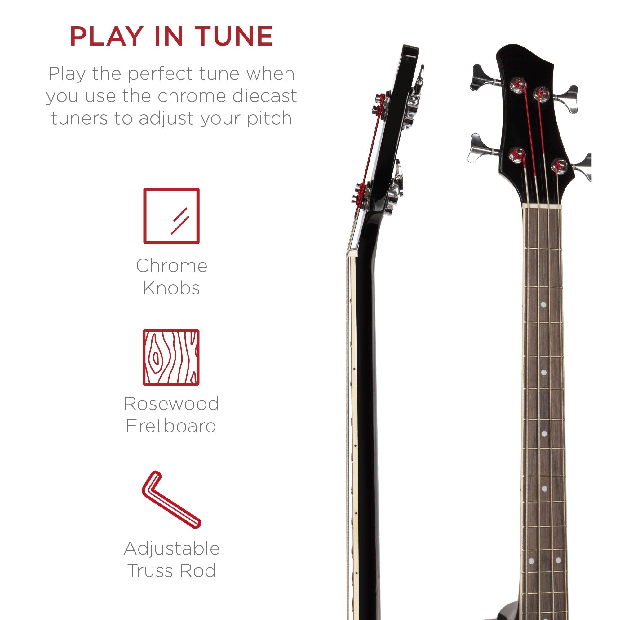 Best Choice Products Acoustic Electric Bass Guitar - Full Size, 4 String, Fretted Bass Guitar - Black