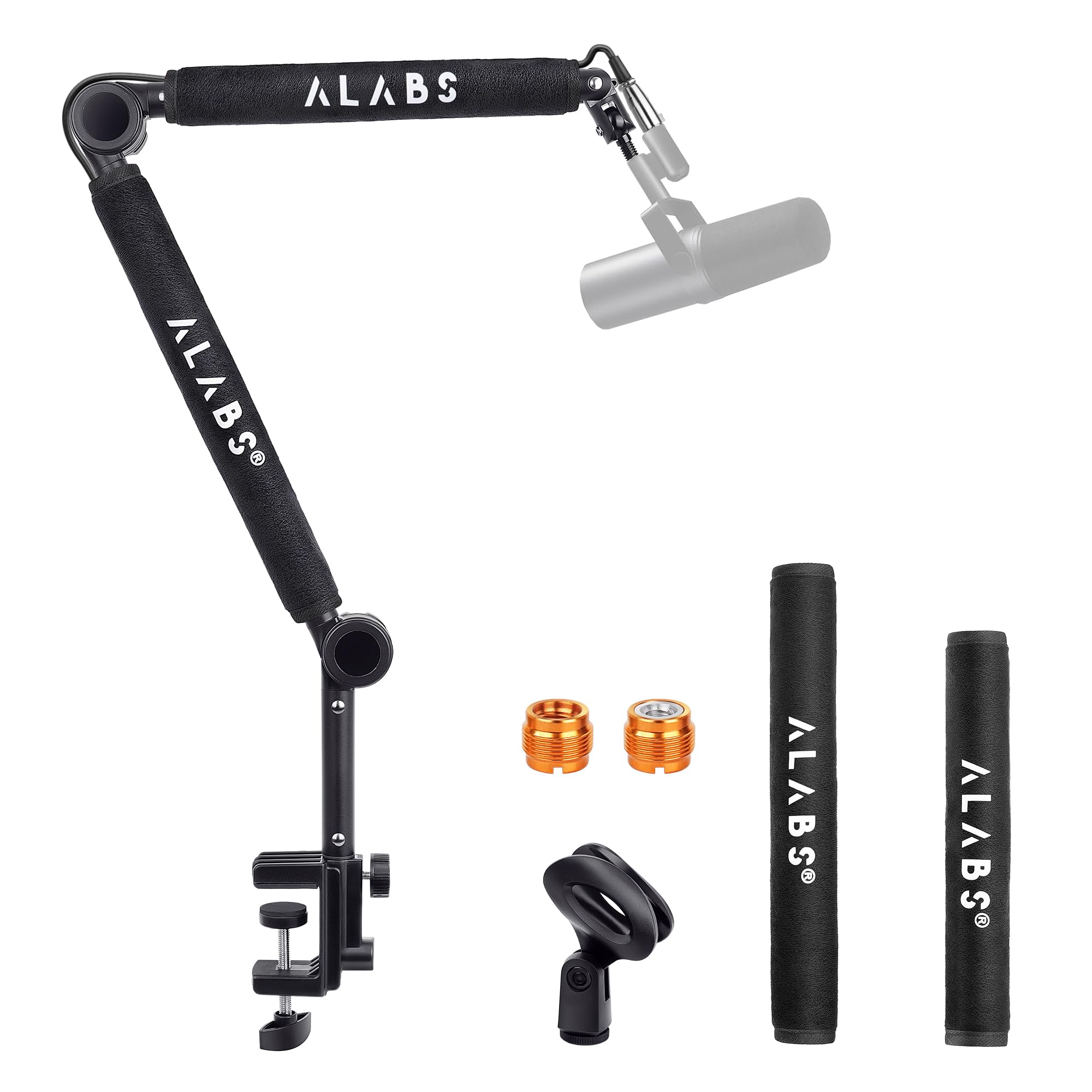 ALABS Boom Arm Mic Stand,Microphone Boom Arm 360Adjustable Foldable with Desk Mount Clamp,Screw Adapter,Cable Management,Profess