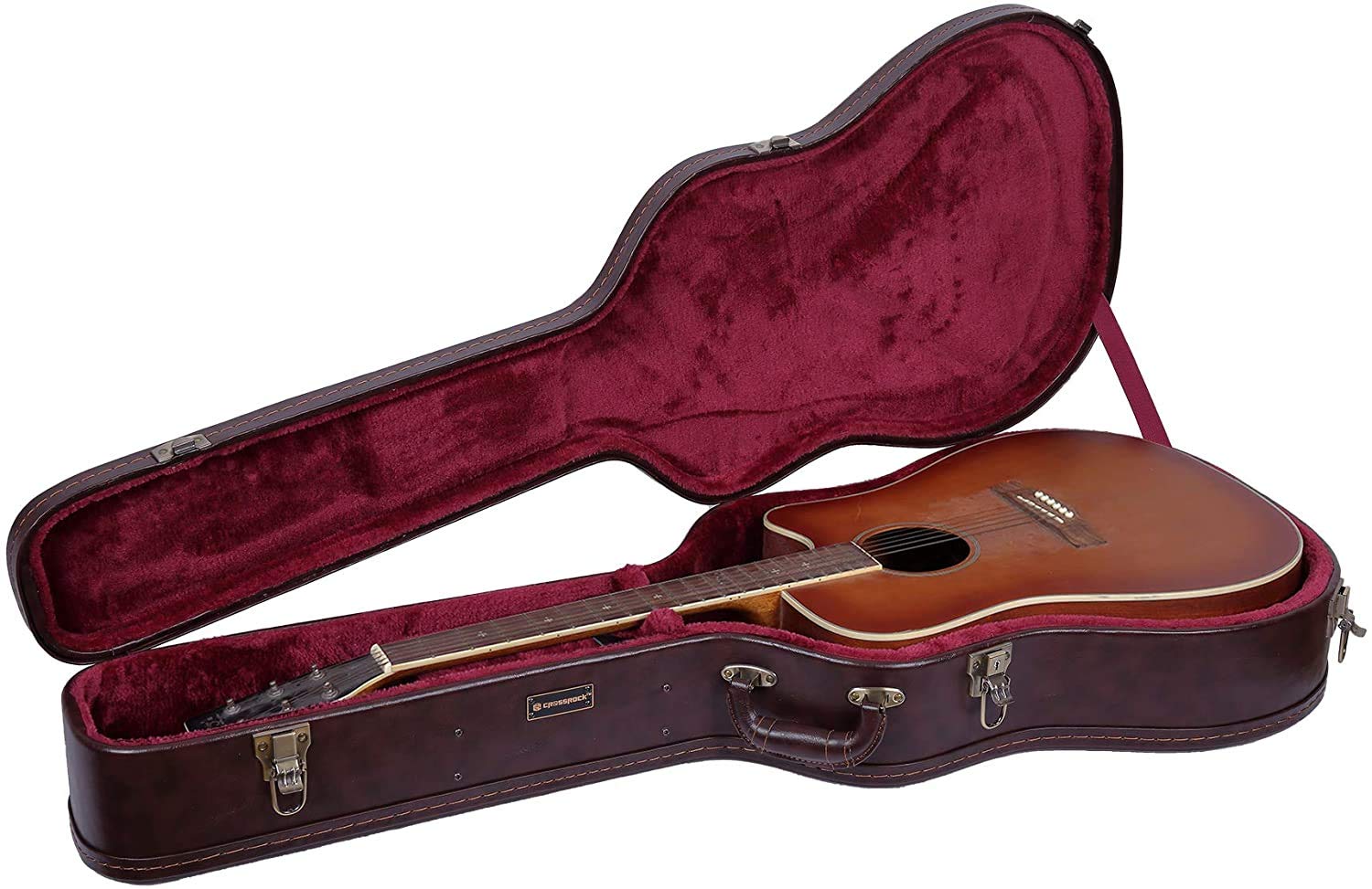 Crossrock Dreadnought Guitar Case For Martin D28, Compatible To Taylor Grand Auditorium-Hard-Shell Wooden Case-Vintage Brown (Cr