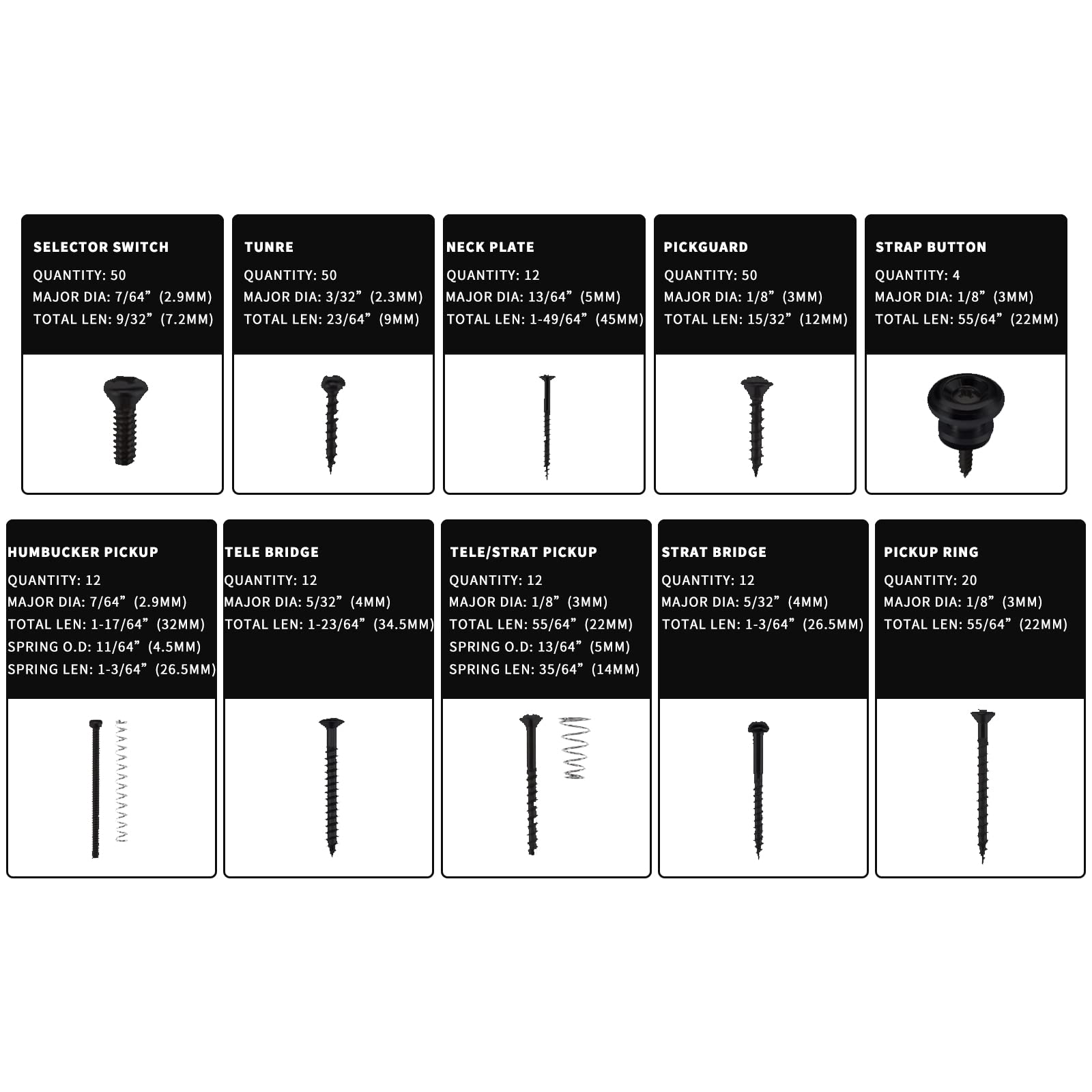 Cheerock Guitar Screws Kit for Electric Guitar Bridge, Pickup, Pickguard, Tuner, Switch, Neck Plate, 254 Pieces Guitar DIY Kit w
