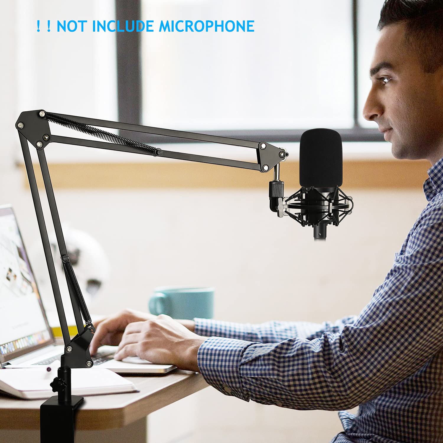 AT2020 Mic Stand with Shock Mount and Pop Filter, Suspension Scissor Boom Arm with Upgraded Heavy Duty Clamp for Audio Technica