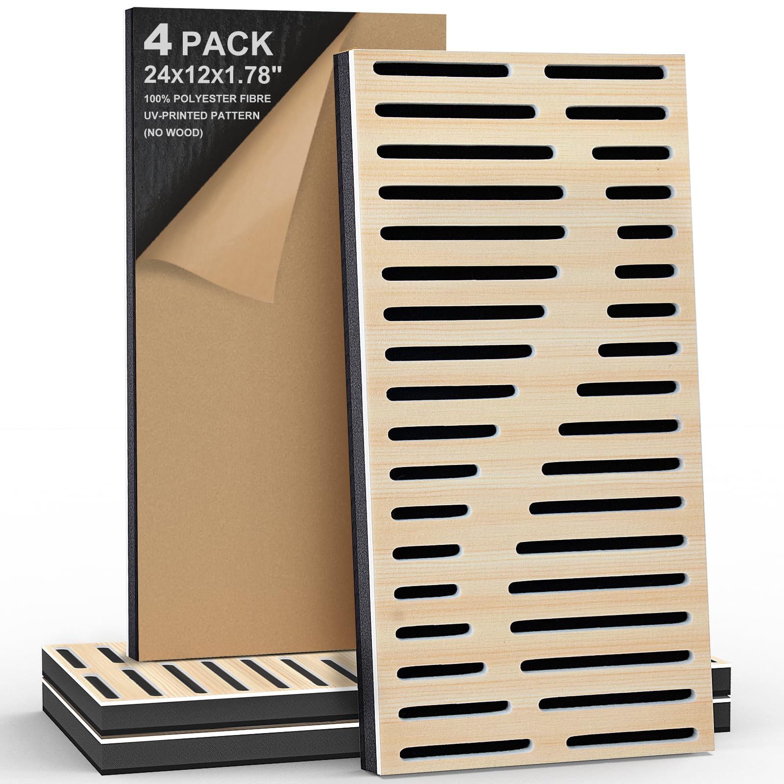 4Pack Acoustic Wall Panel Self-Adhesive Soundproof Foam Panels for Wall, 3D Perforated Tri-Layer Polyester Fiber Decorative Acou