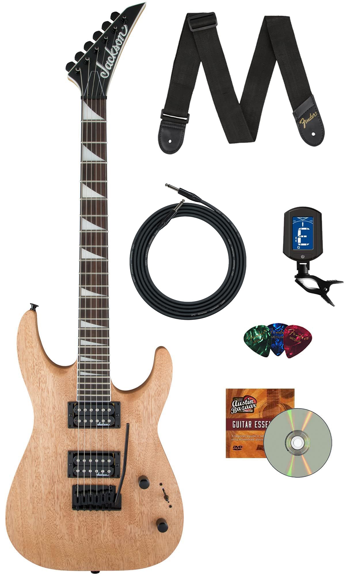 Jackson Dinky Arch Top Js22 Dka Electric Guitar - Natural Oil Bundle With Cable, Tuner, Strap, Picks, And Austin Bazaar Instruct
