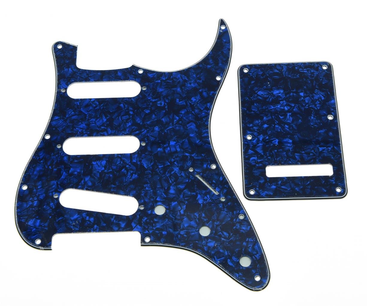 Kaish 11 Hole St/Strat Style Pickguard Sss Pick Guard With St Back Plate Tremolo Trem Cover For Usa/Mexico Stratocaster/Strat Bl
