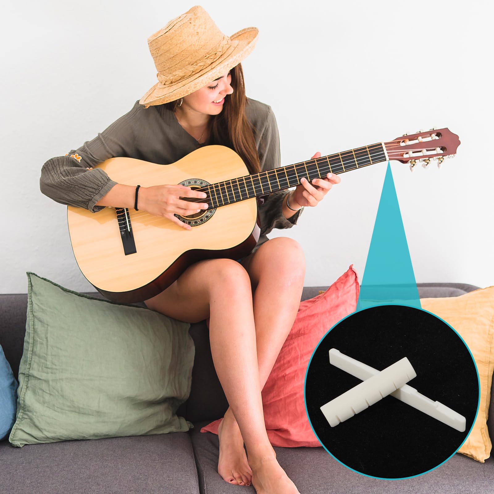 4PCS 6 String Acoustic Guitar Bone Bridge Saddle and Nut Made of Real Bone, Guitar Bridge Saddle (2 Pair)