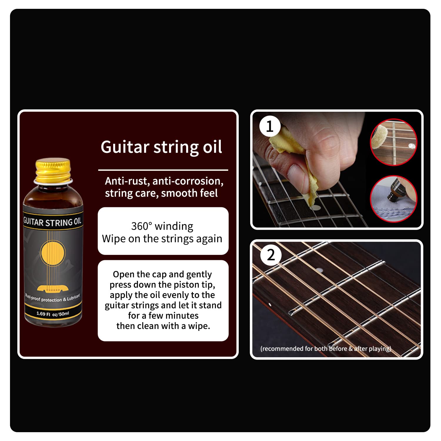 Premium Guitar Care 3-Piece Kit,Lemon oil,Polish,Guitar String oil,for guitar cleaning and maintenance