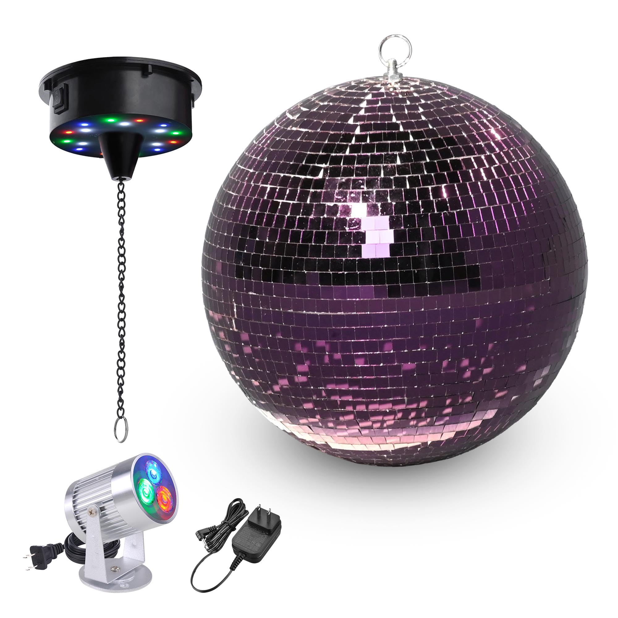 Yescom 12 Large Disco Ball with Motor and Light 6RPM Rotator & 3W RGB Spotlight for 70s 80s Party DJ Bands Dance Club Bar Weddin