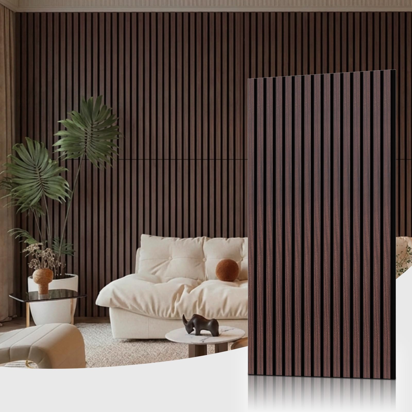Greymond Wood Slat Acoustic Wall Panels-3D Fluted Sound Absorbing Panel for Wall and Ceiling-47.2 x 23.6 (Walnut, 2-Pack)