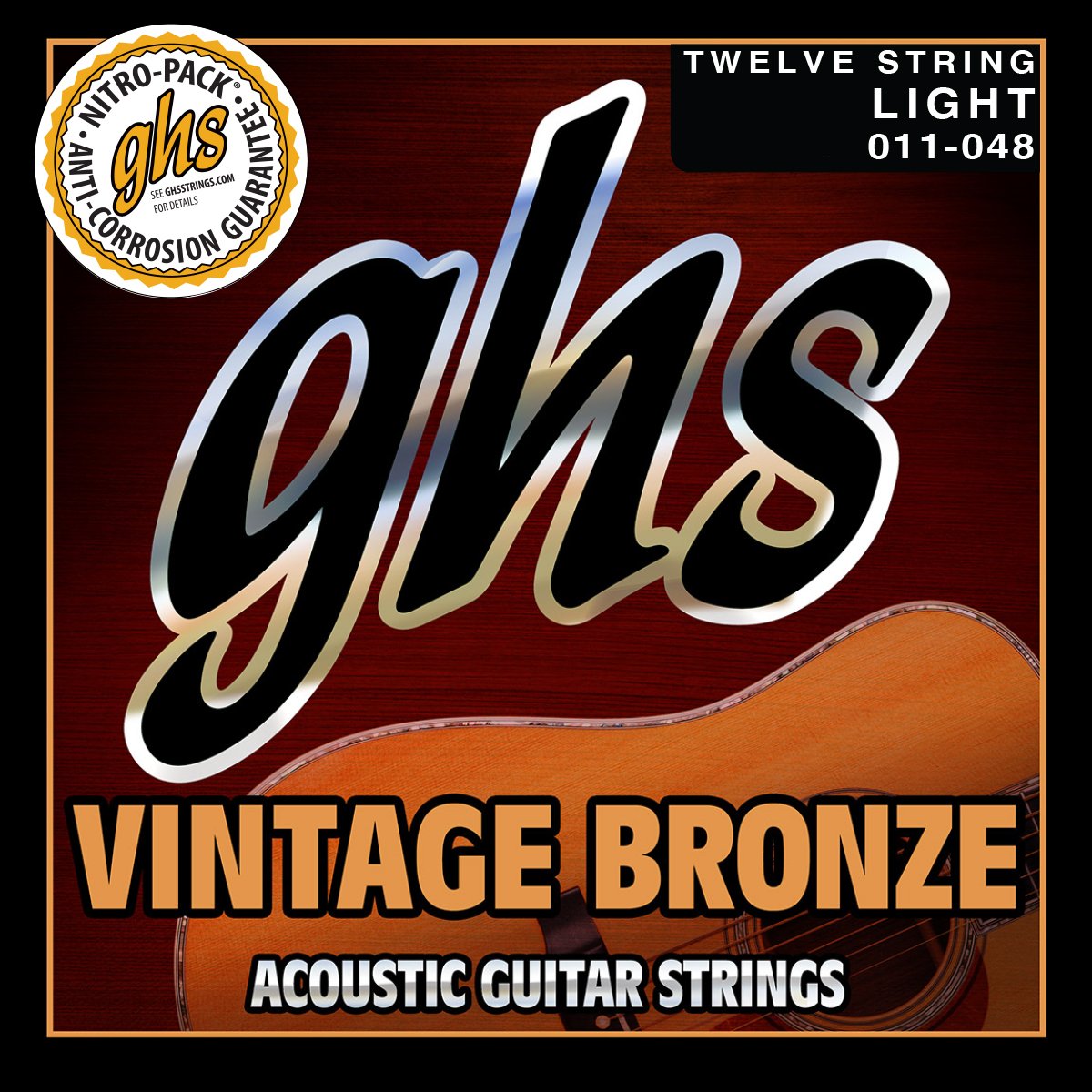 Ghs Strings Vn-12L Vintage Bronze Acoustic Guitar Strings, 12 Set, Light (11-48)