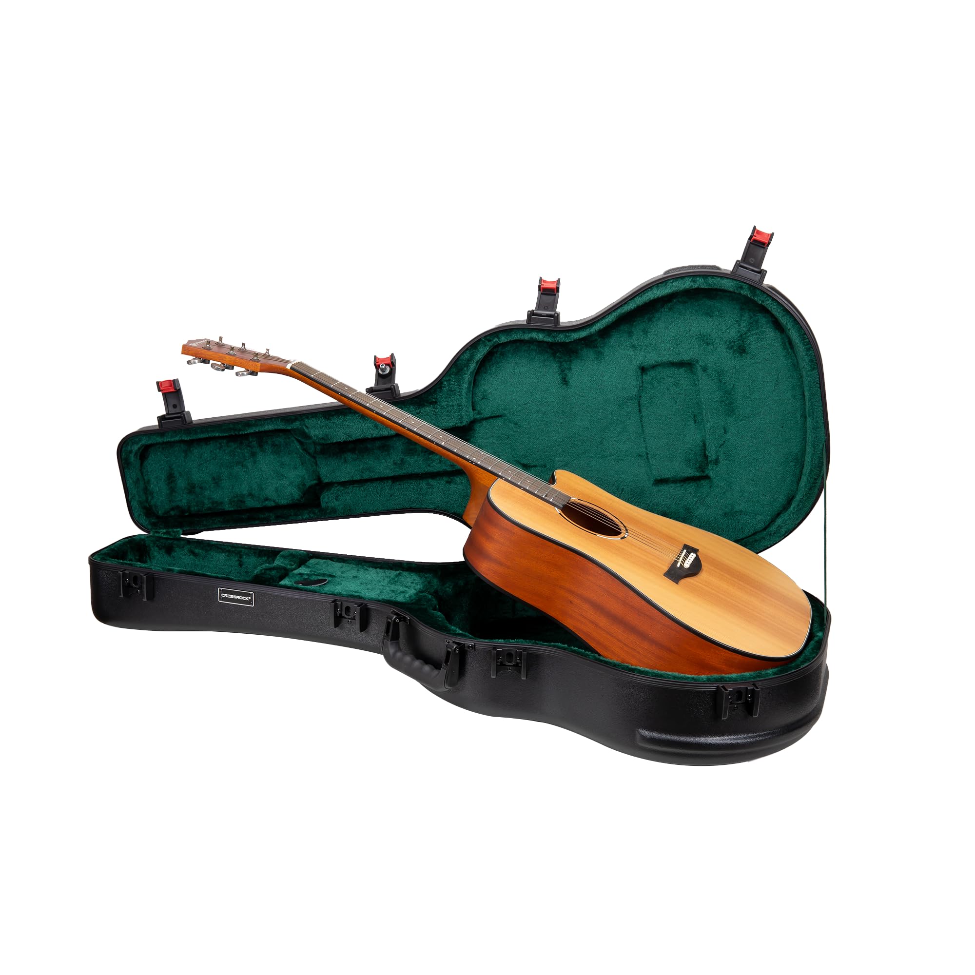 Crossrock Abs Flight Case For 12-String Acoustic Dreadnought Guitar | Black Matte Scratch-Resistant Finish, Tsa Lock, Forest Gre