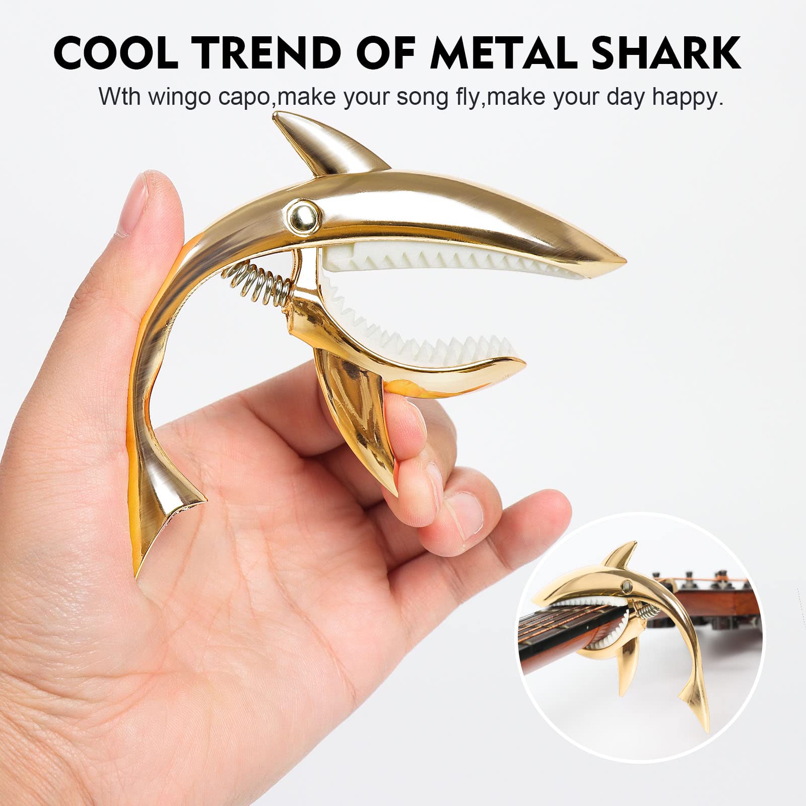 BigDeer Guitar Capo for Acoustic and Electric Guitars - One Rosewood Plus One Alloy Shark Capo (Gold) for both acoustic and elec