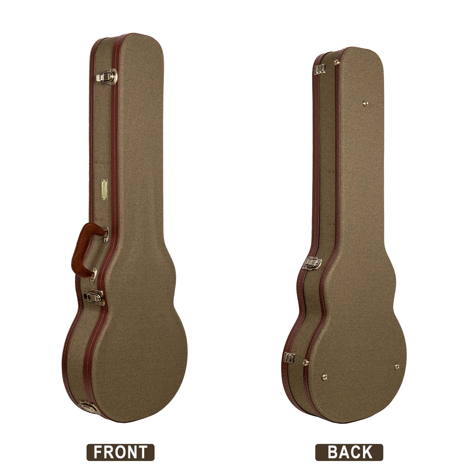 Crossrock Master Series Les Paul Electric Guitar Case | Olive Green Tweed Exterior, Re-Engineered Wooden Shell, Leather Handle &