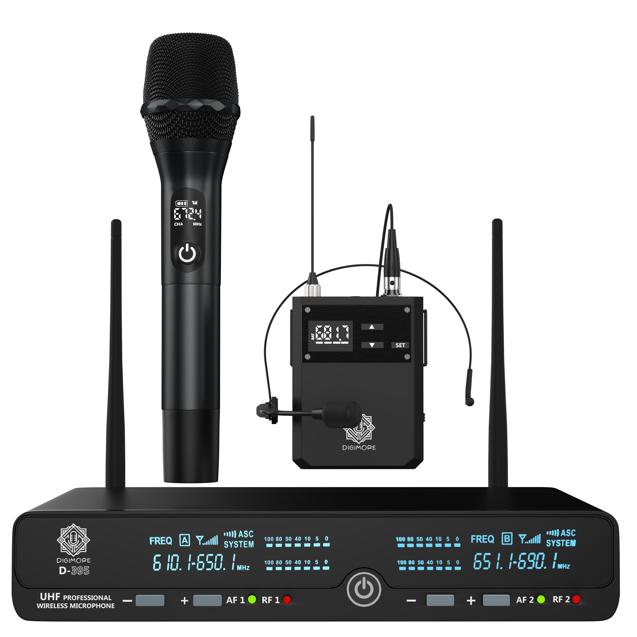 Digimore Uhf Wireless Microphone System | Handheld & Lavalier Mic | 72 Channels | 350 Ft Range | Metal Body | Ideal For Pa Syste