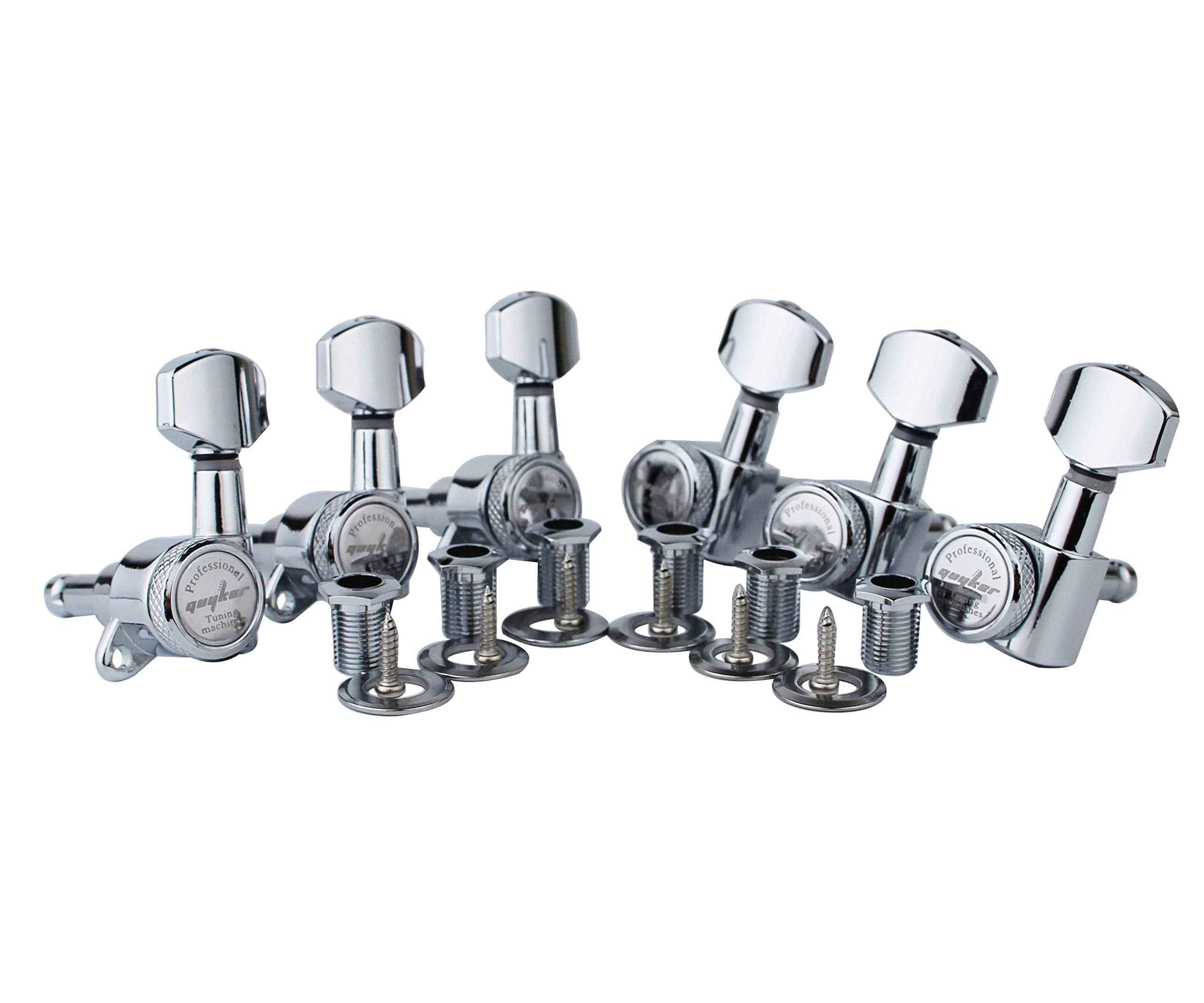 Guyker Guitar Locking Tuners (6 For Left) - 1:18 Lock String Tuning Key Pegs Machine Head With Hexagonal Handle Replacement For