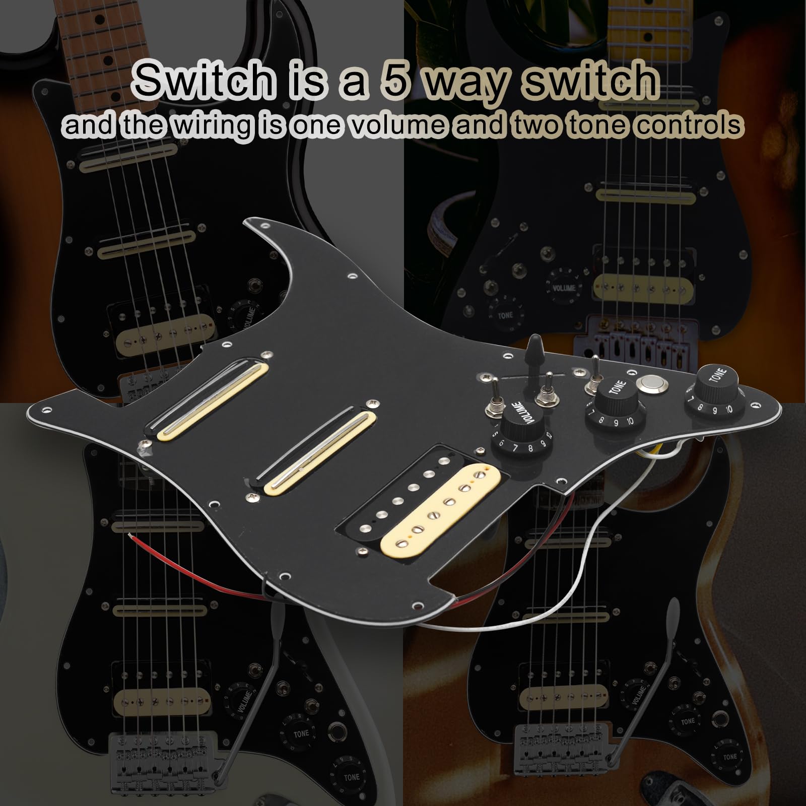 SAPHUE SSH-Coil Splitting Electric Guitar Pickguard Two Mini Humbucker + ONE Humbucker(9K/9K/15K)+Silence Switch Loaded Prewired