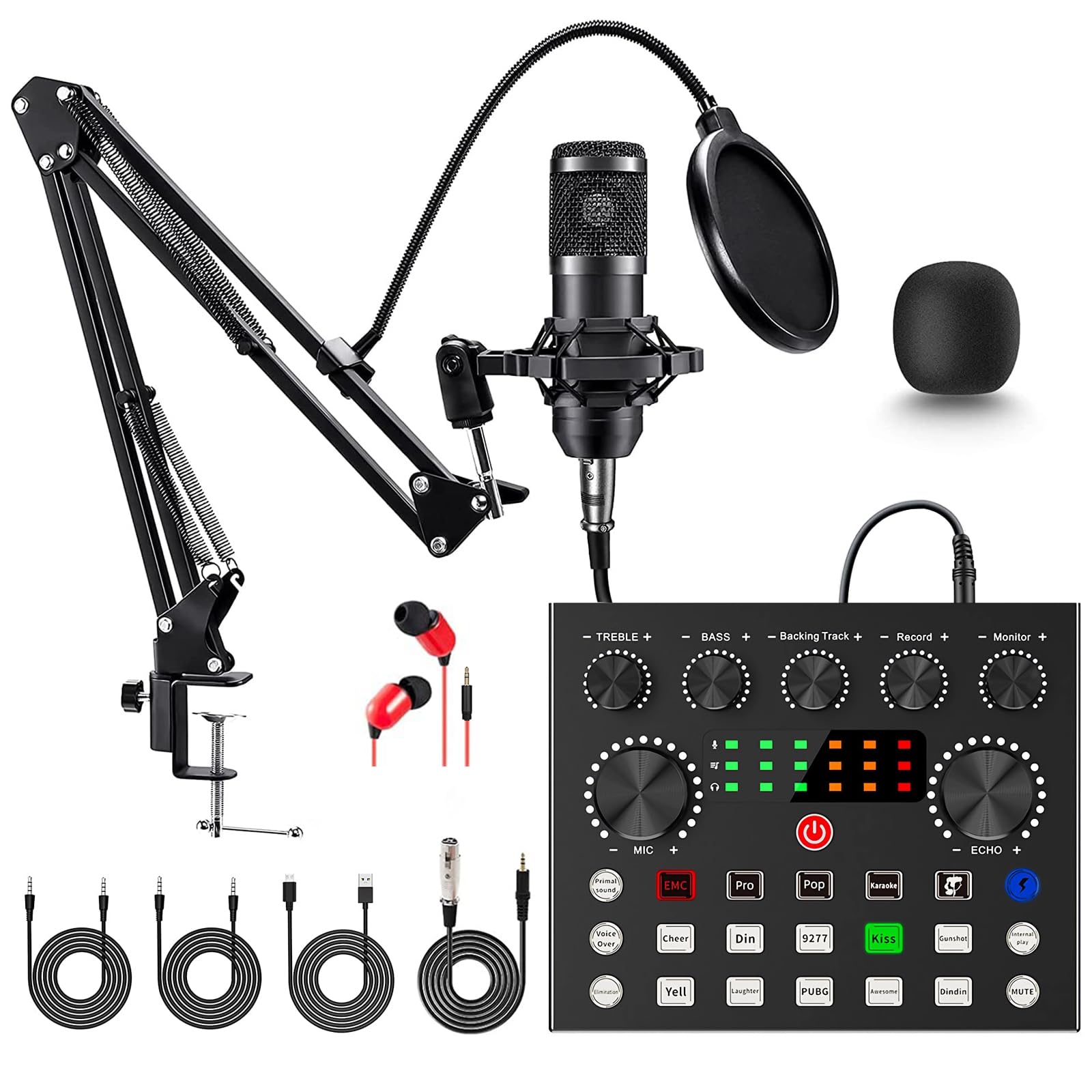 Podcast Equipment Bundle, Bm-800 Mic Kit With Live Sound Card, Podcast Microphone Bundle With Studio Microphone, Recording Studi