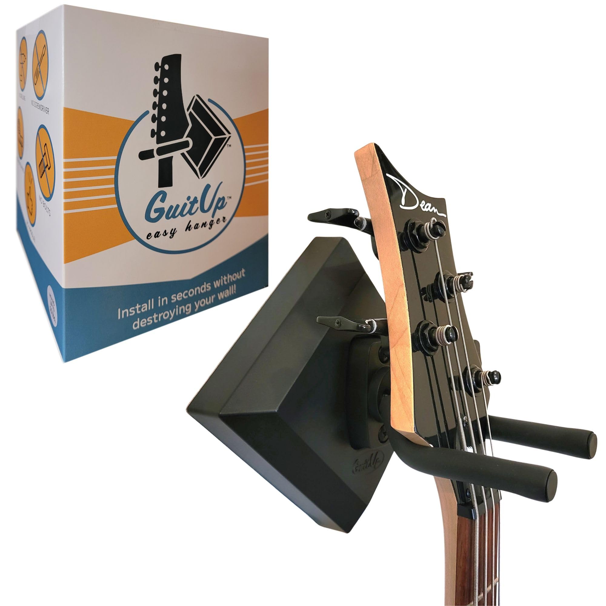 GuitUp Easy Hanger Guitar Wall Mounted Instrument Hanger, No Tools and No Anchor Bolts Needed, Strong, Sturdy, Drywall-Friendly,